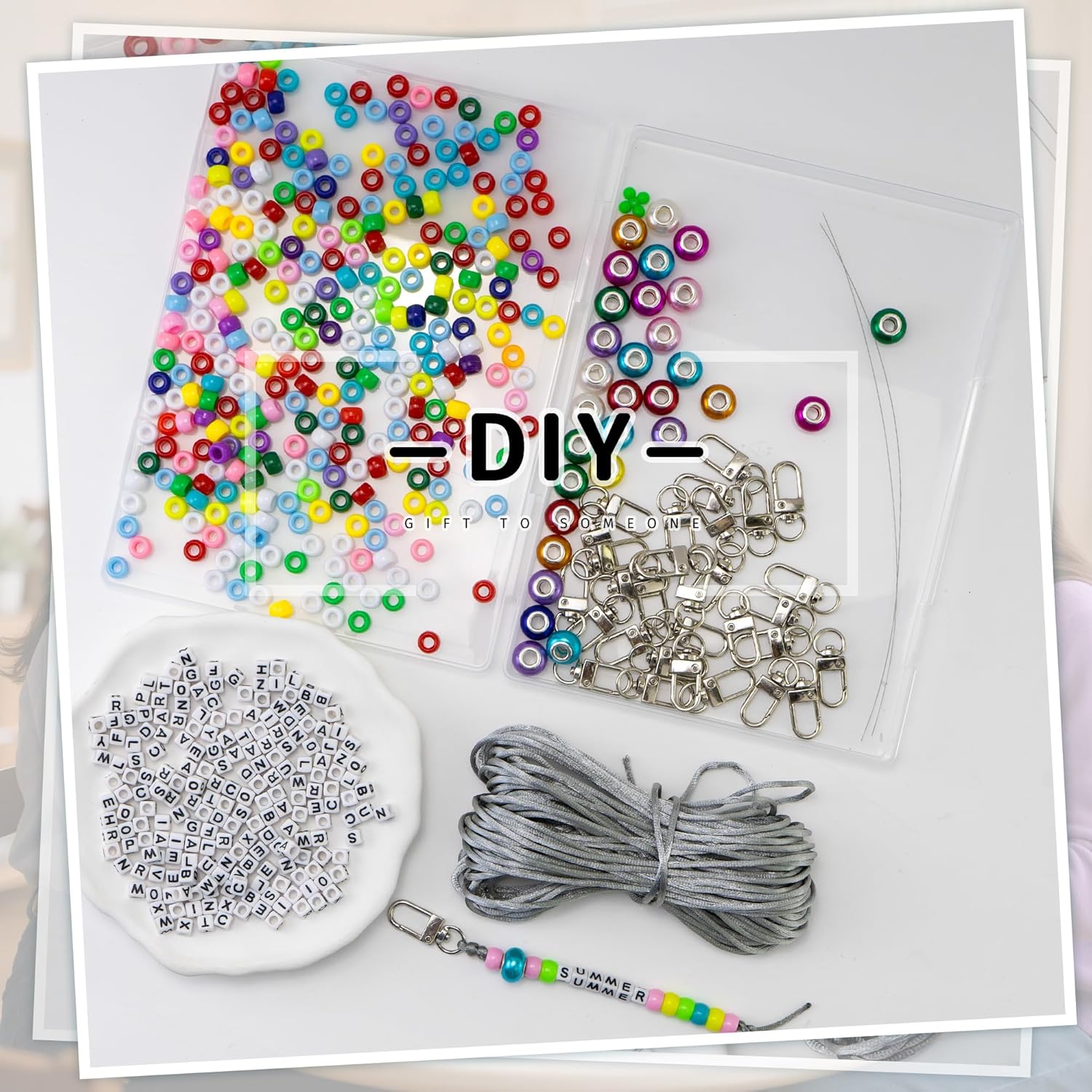 AOUXSEEM DIY Beaded Keychain Kit with Letters and Swivel Clasp