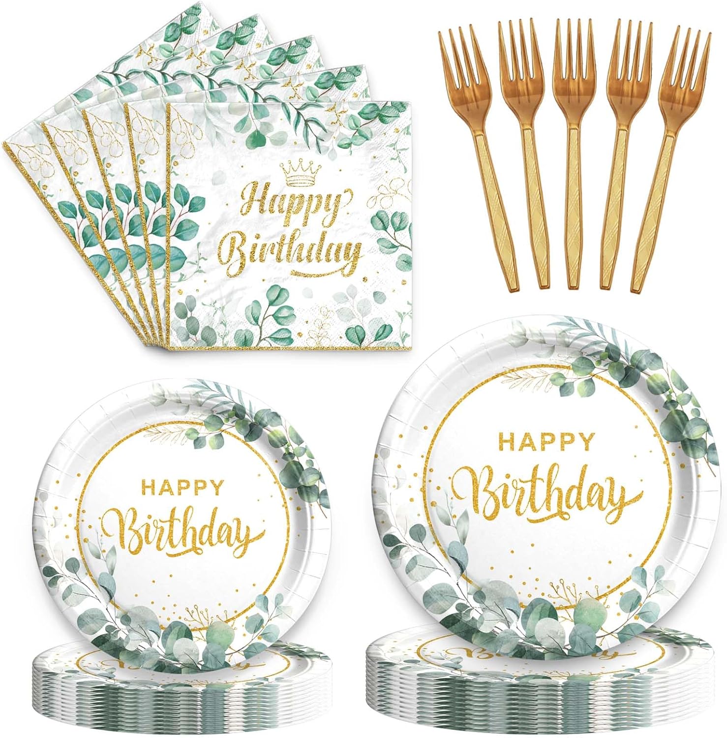 Sage Green Birthday Tableware Set with Plates Napkins Forks