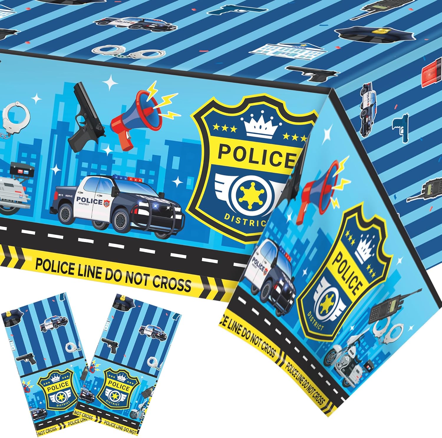 2 Pack Police Cartoon Plastic Tablecloths 86x51 Inches