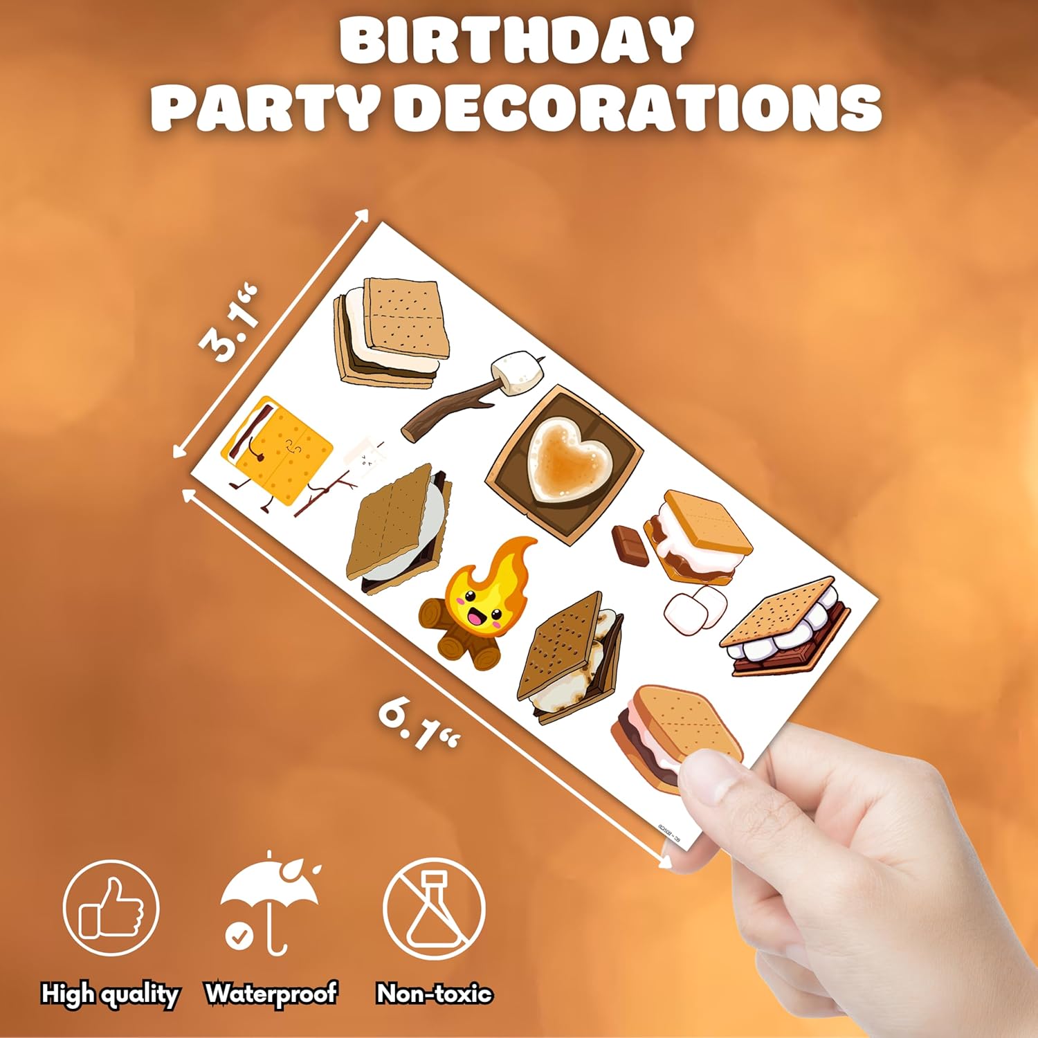 100 PCS Smores Temporary Tattoos for Kids and Adults