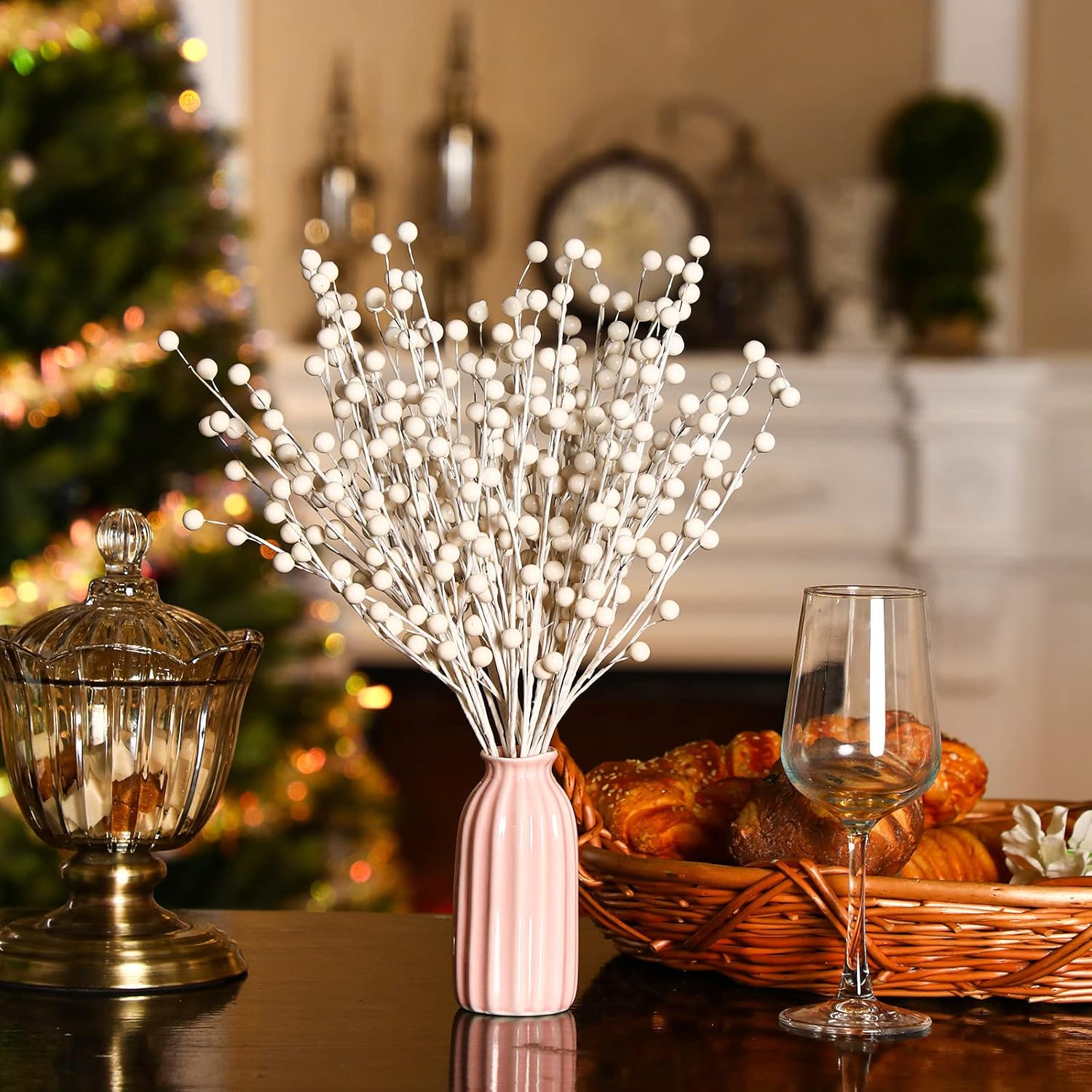 Tatuo 20 Piece Artificial Holly Berry Stem Set