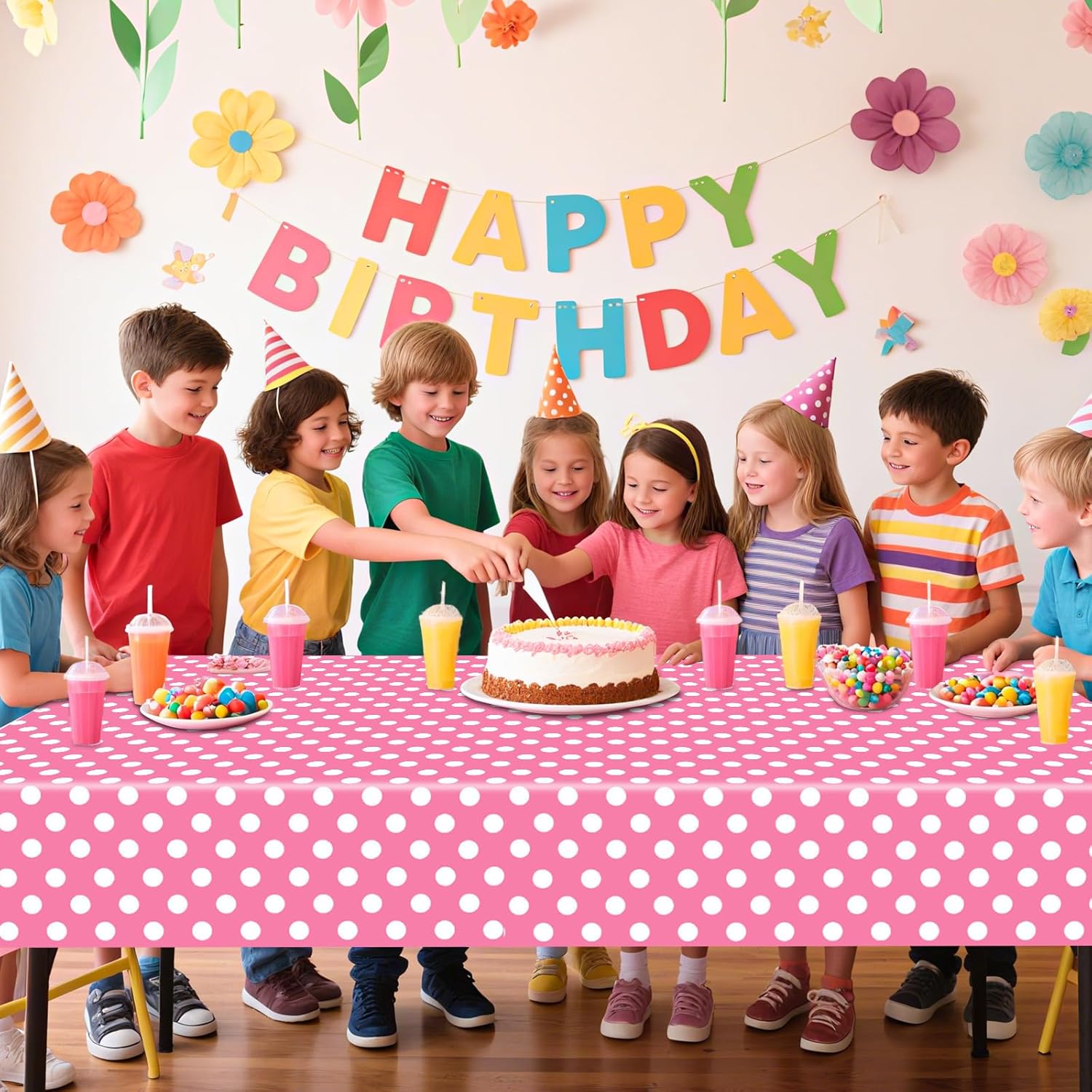 2 Pack Pink Polka Dot Tablecloth 54x108 Inches