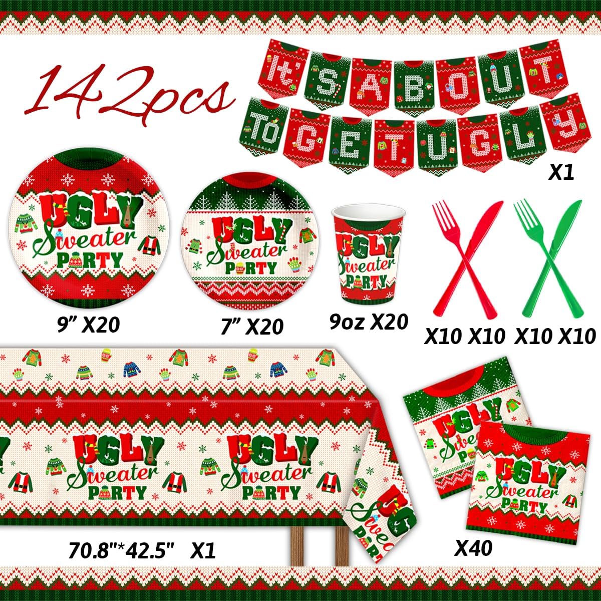 Ugly Sweater Christmas Party Tableware Set