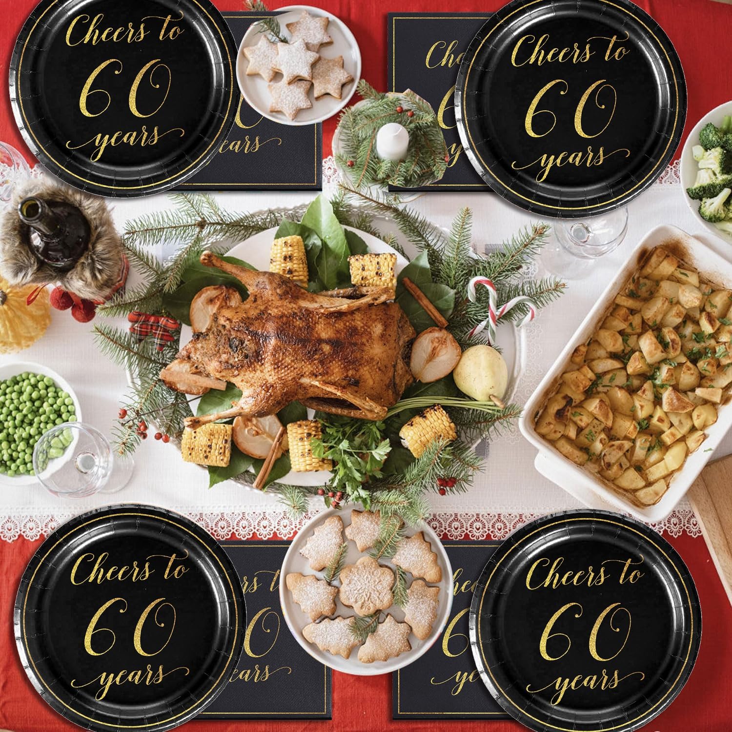 40Pcs 60th Birthday Decorations Plates Napkins Dinnerware Set