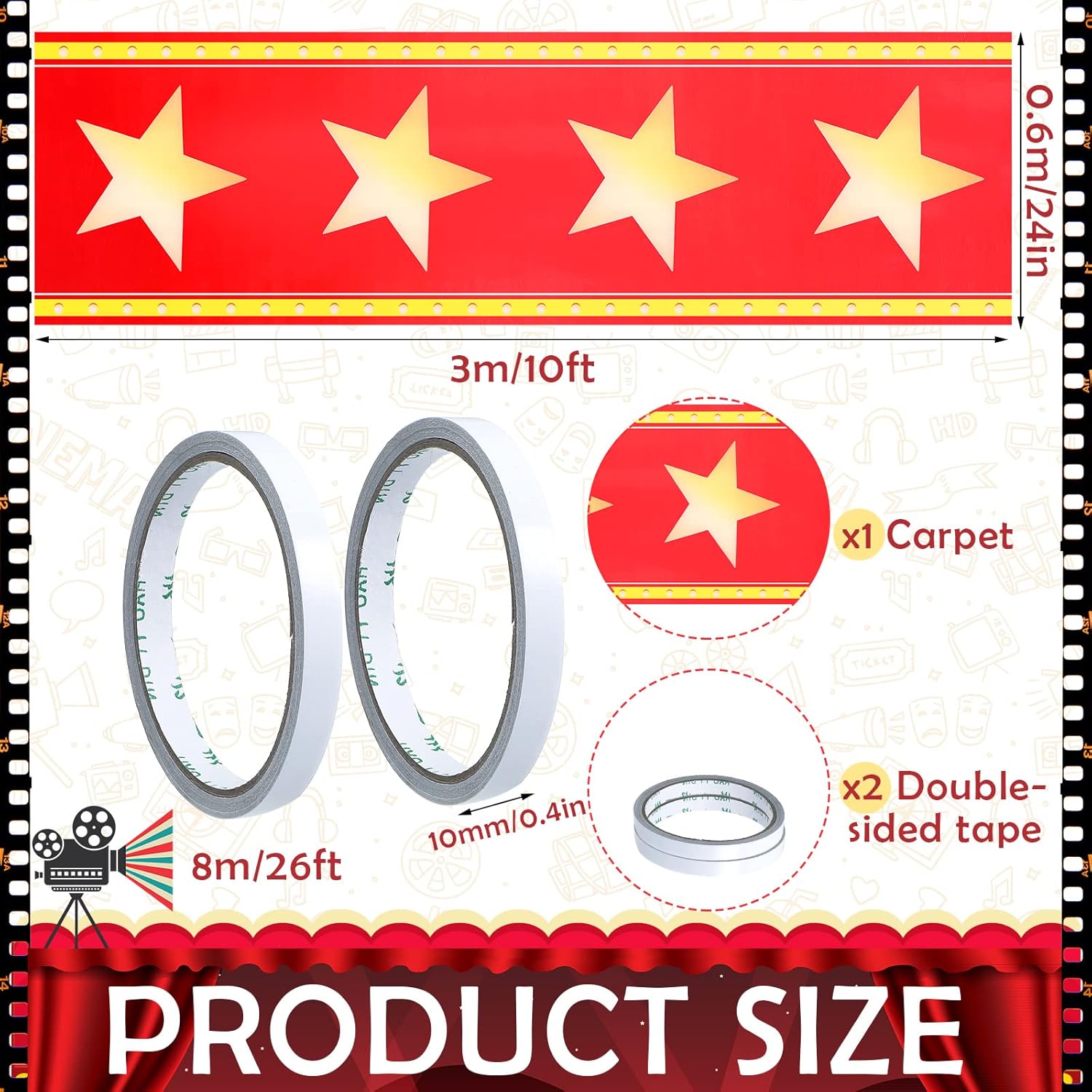 Movie Night Red Carpet Table Runner with LED Lights