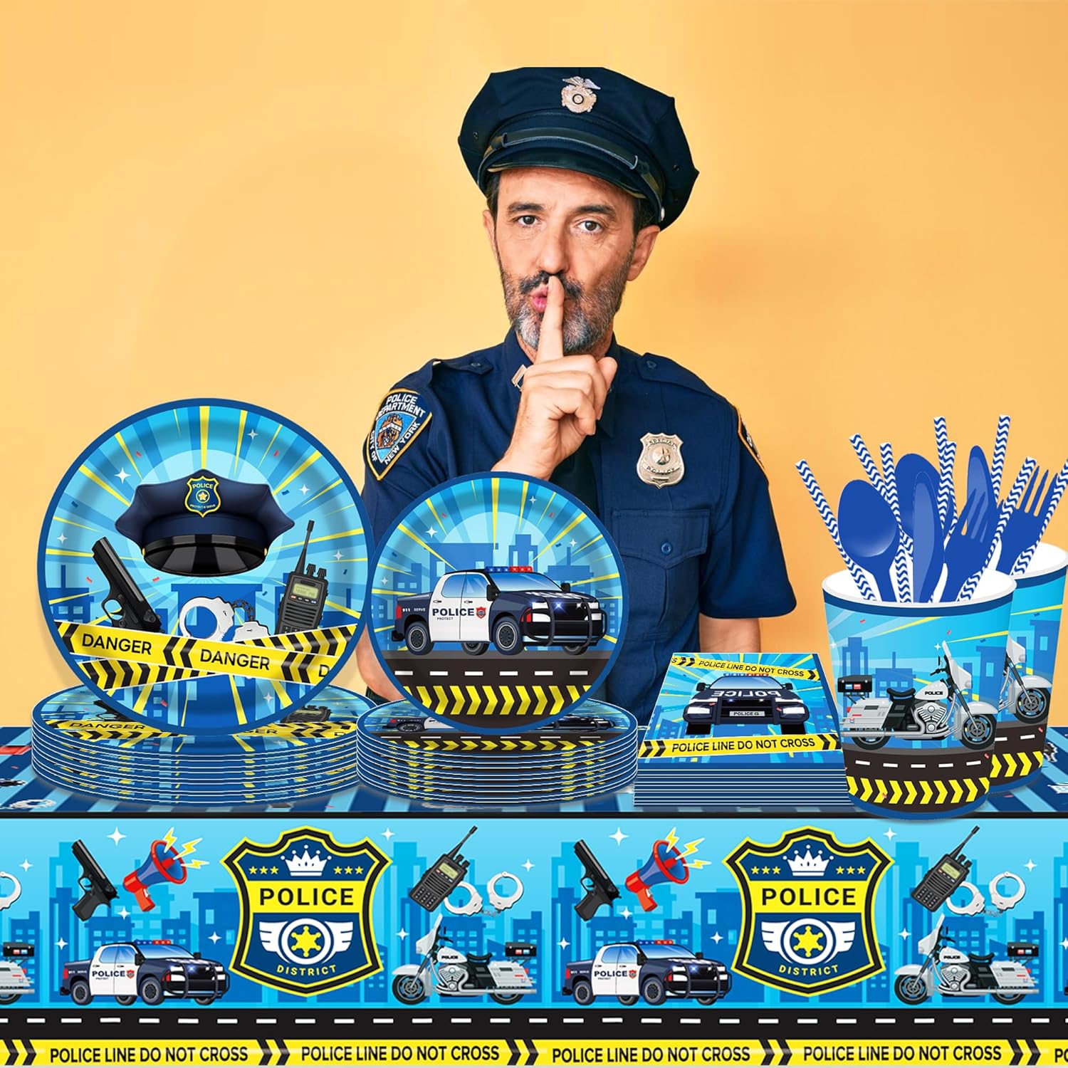 2 Pack Police Cartoon Plastic Tablecloths 86x51 Inches