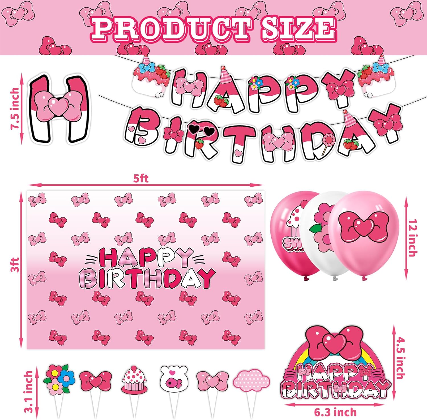 Pink Bow Cartoon Cat Birthday Party Decor Kit