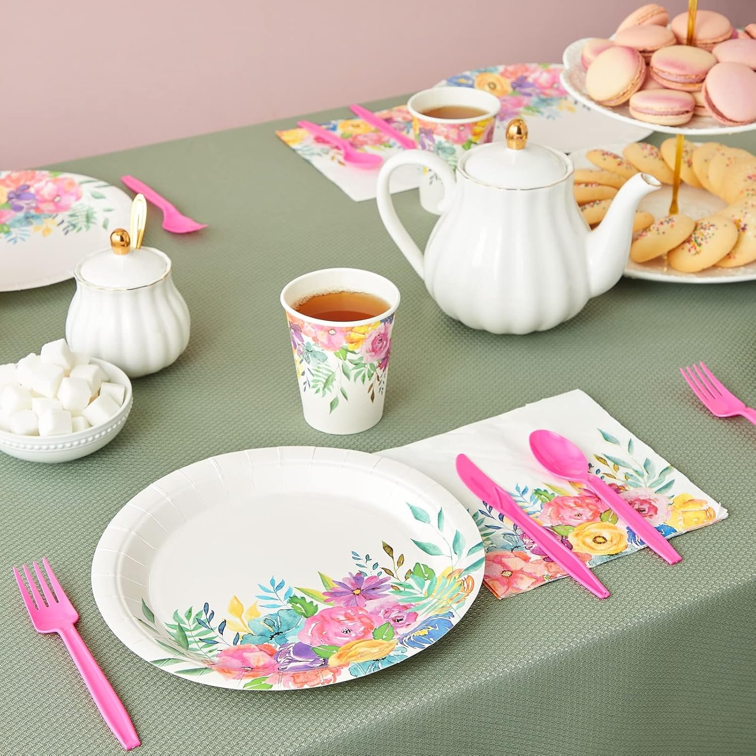 144-Piece Floral Tea Party Supplies for 24 Guests