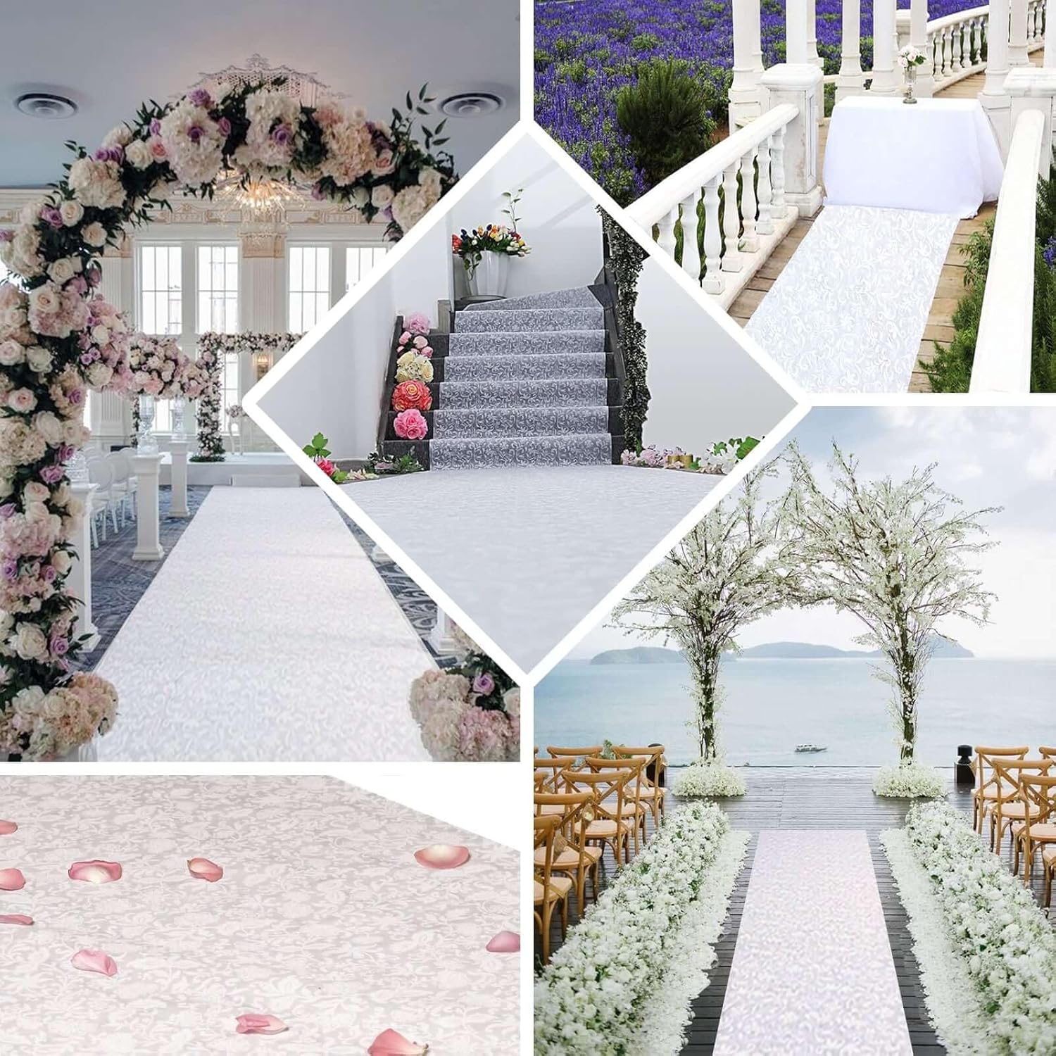 Efavormart 36 x 100ft White Floral Lace Aisle Runner