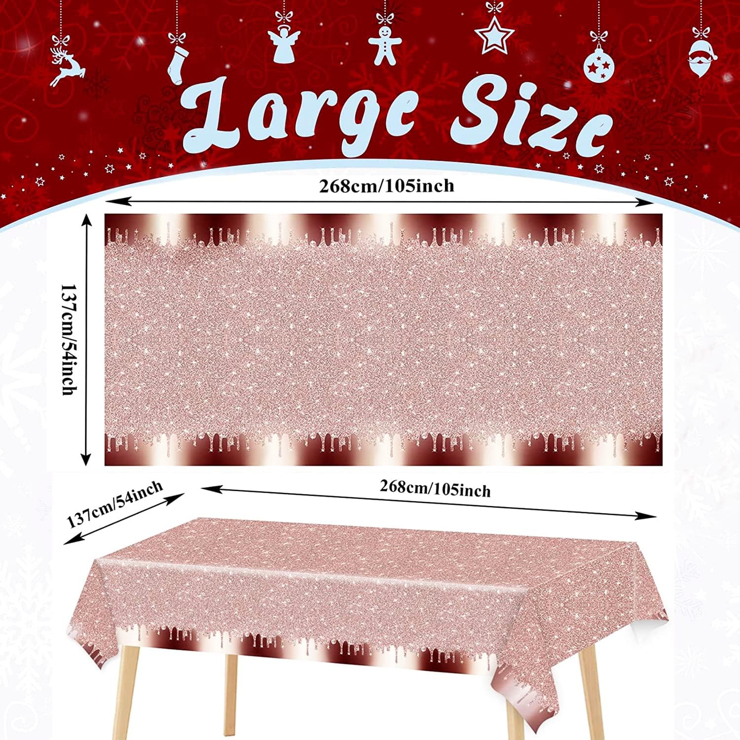 Pink Rose Gold Tablecloths 2Pcs for Birthday Party Decor