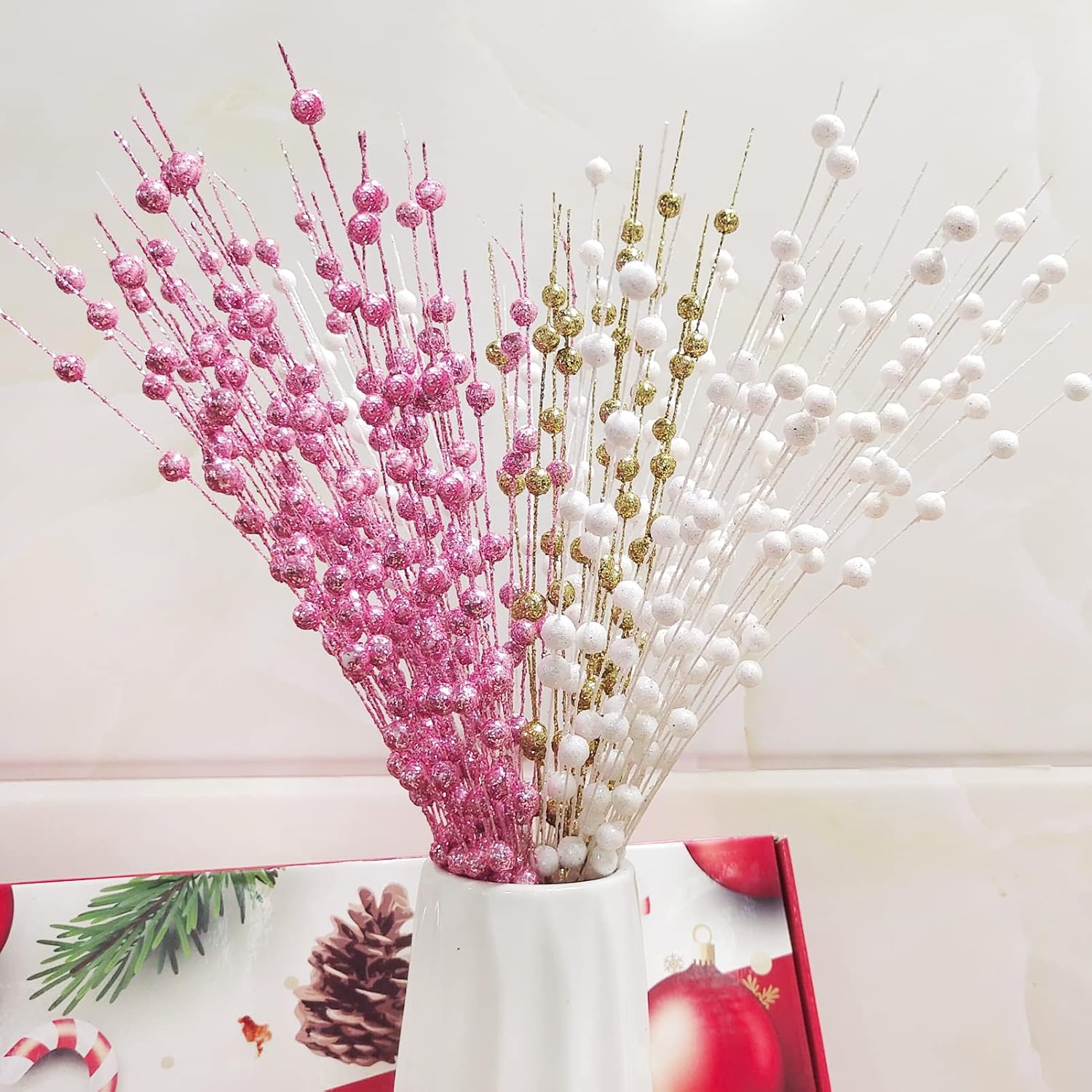 Christmas Glitter Berry Stem Decorations 24 PCS