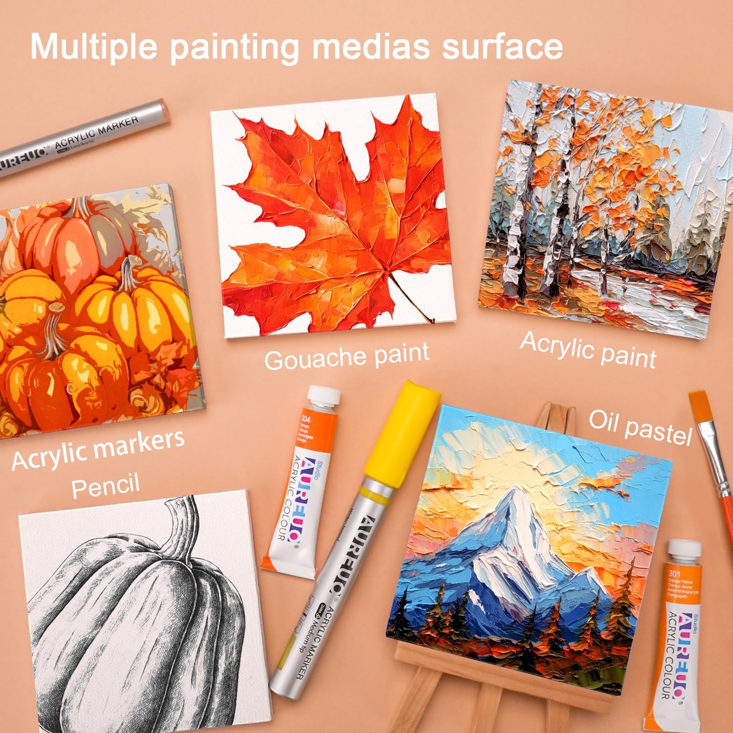 Aureuo Mini Canvas and Easel Set 3x3 Inch 12 Pack
