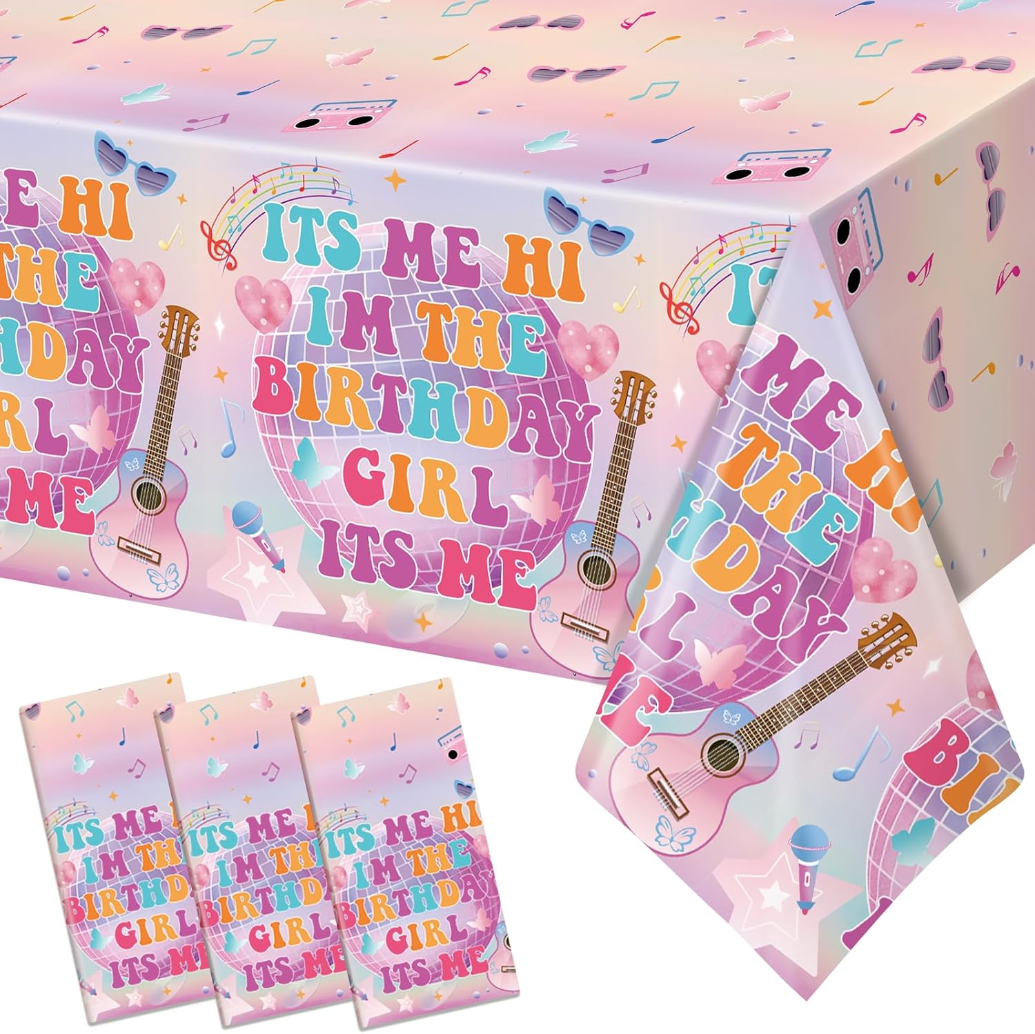 HigzYovn 3PCS Birthday Girl Tablecloth 108x54 Inches Decor