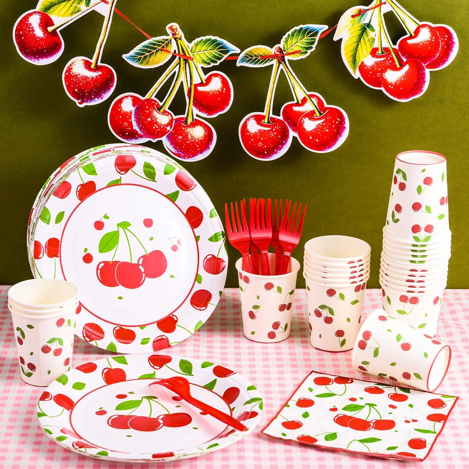 200 Pcs Cherry Themed Party Tableware Set