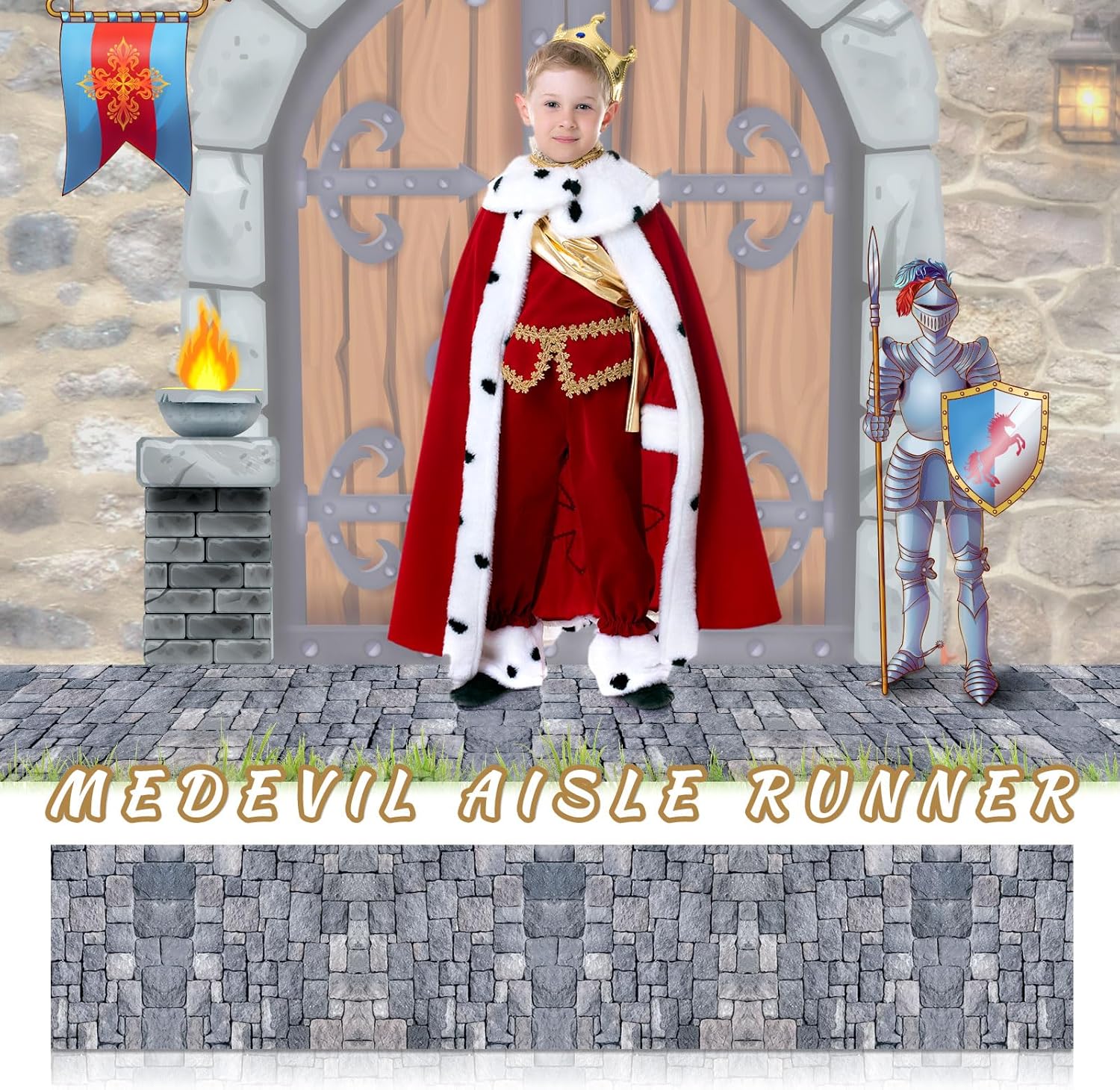 Fabbay 4 Pack 10ft Cobblestone Aisle Runners Medieval Party Decorations