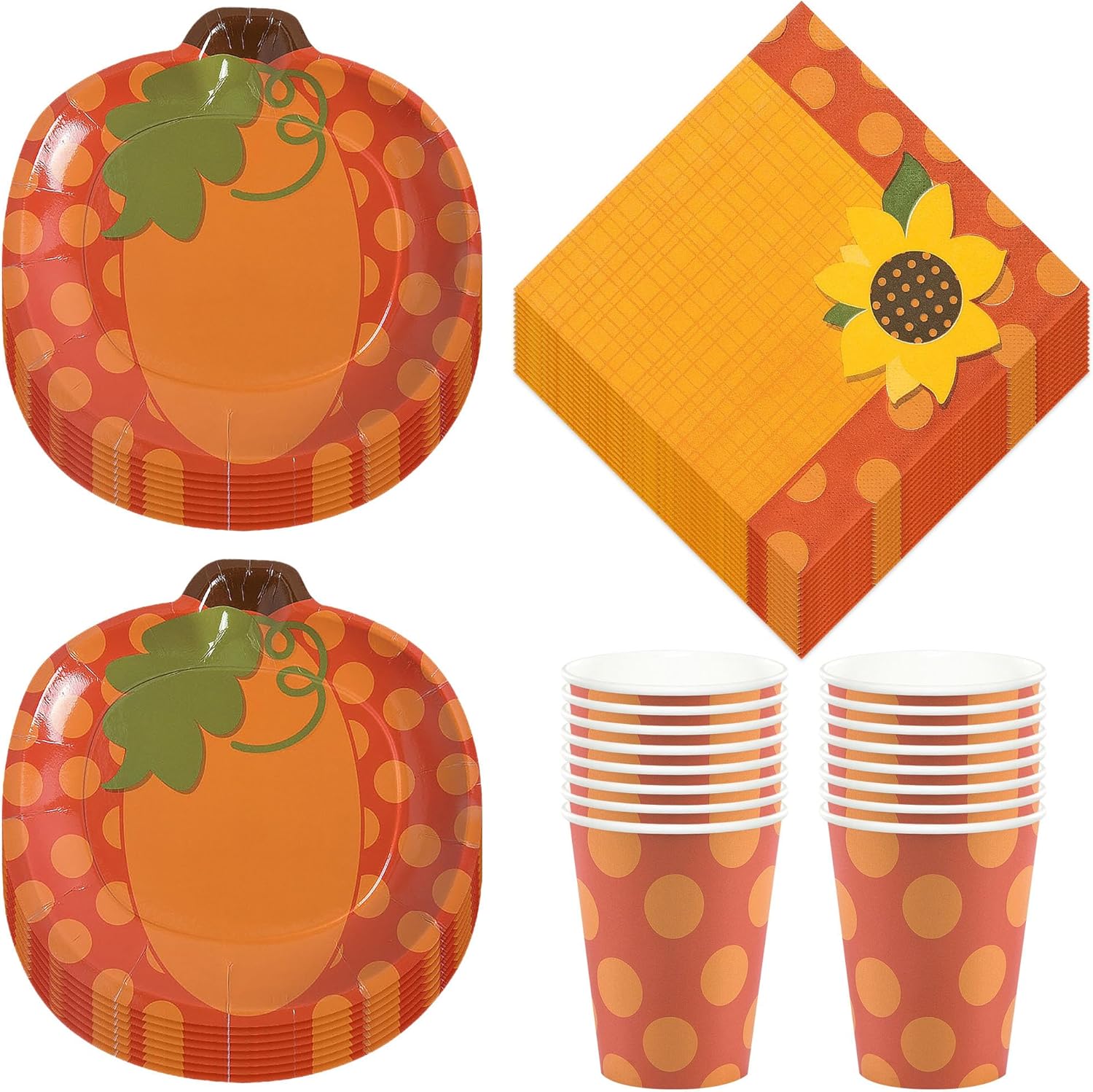 Pumpkin Shaped Plates Napkins and Cups Fall Party Set