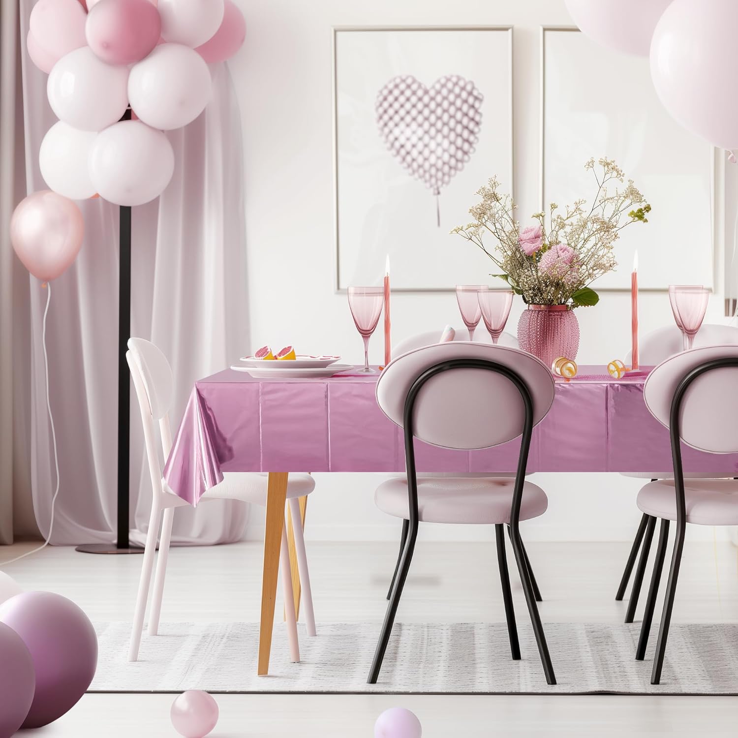 2pcs Baby Pink Plastic Tablecloths 54x72inch Shiny Party Decor