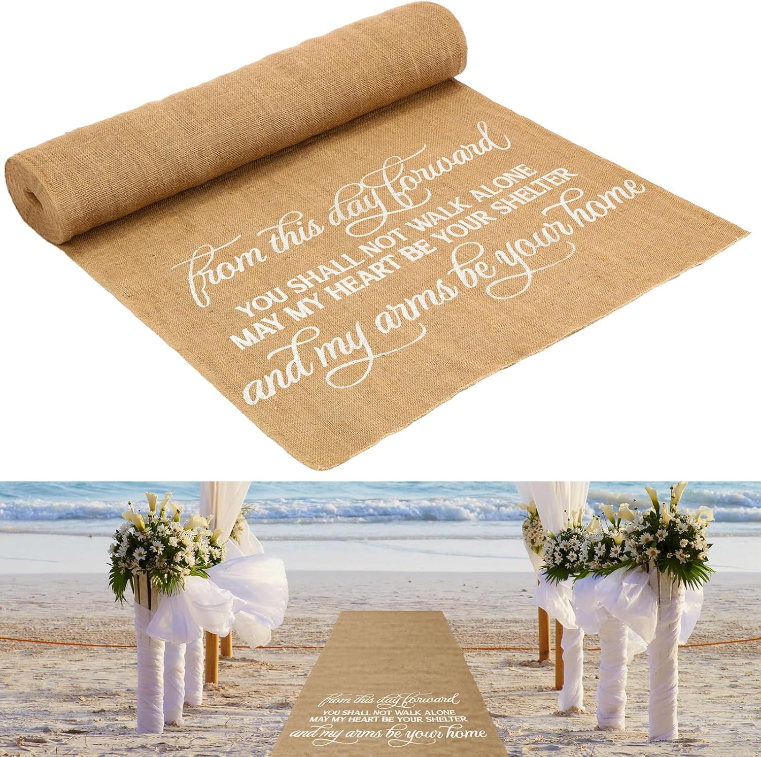 Tudomro 40 Inch x 50 Ft Natural Jute Wedding Aisle Runner