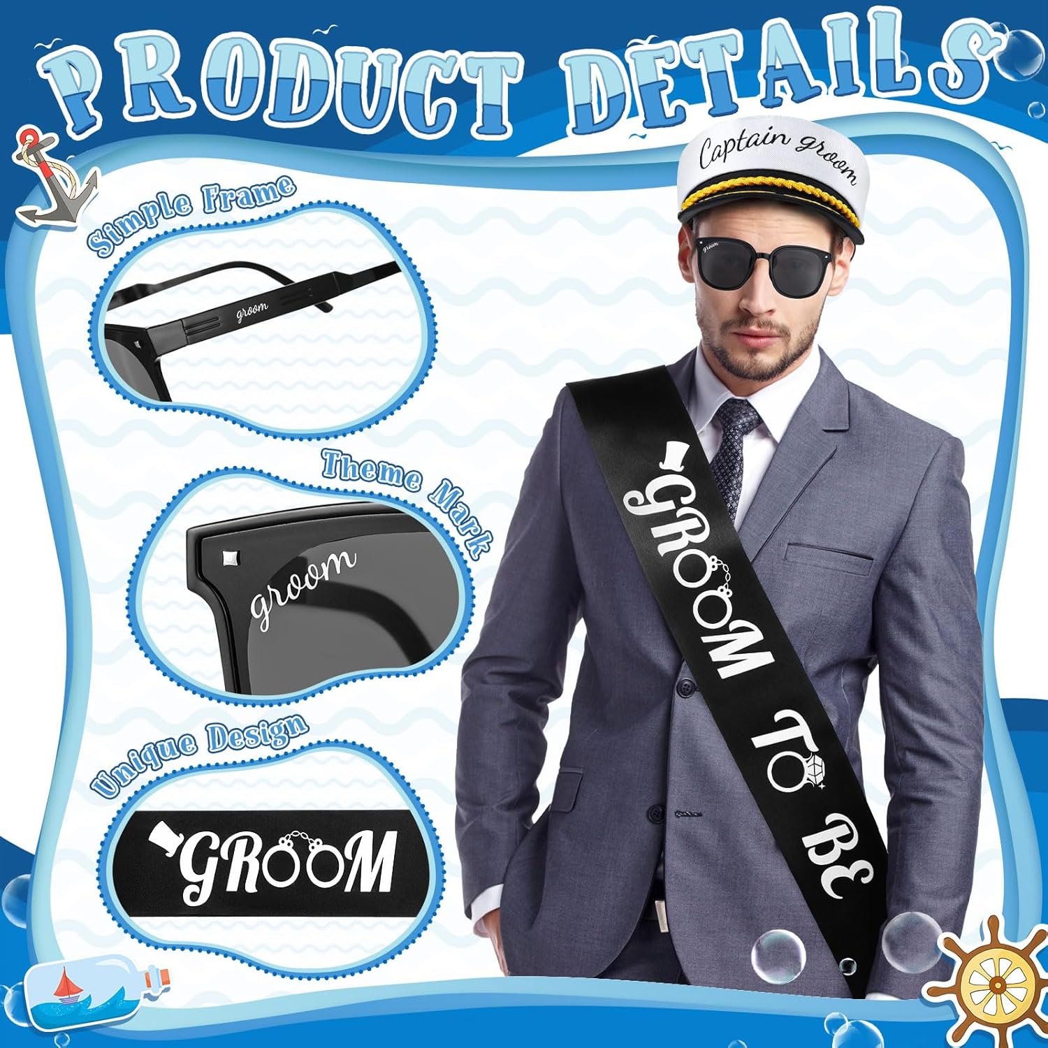 JaGely 3 Pcs Bachelor Party Accessories for Groom Set
