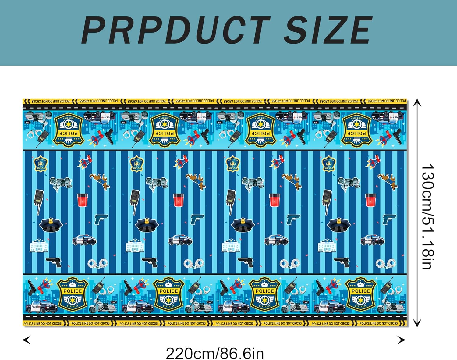 2 Pack Police Cartoon Plastic Tablecloths 86x51 Inches