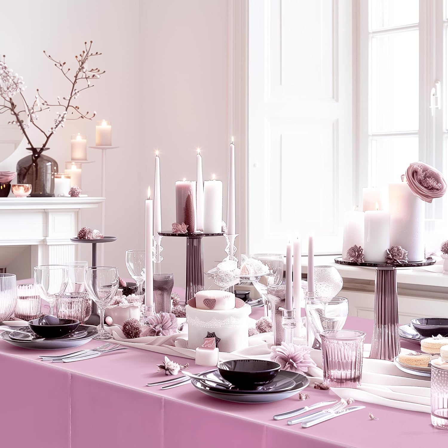 2pcs Baby Pink Plastic Tablecloths 54x72inch Shiny Party Decor
