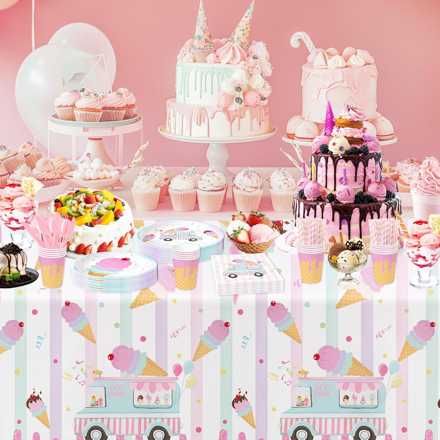 Ice Cream Party Tablecloth Set 3 Pack Heres The Scoop Theme