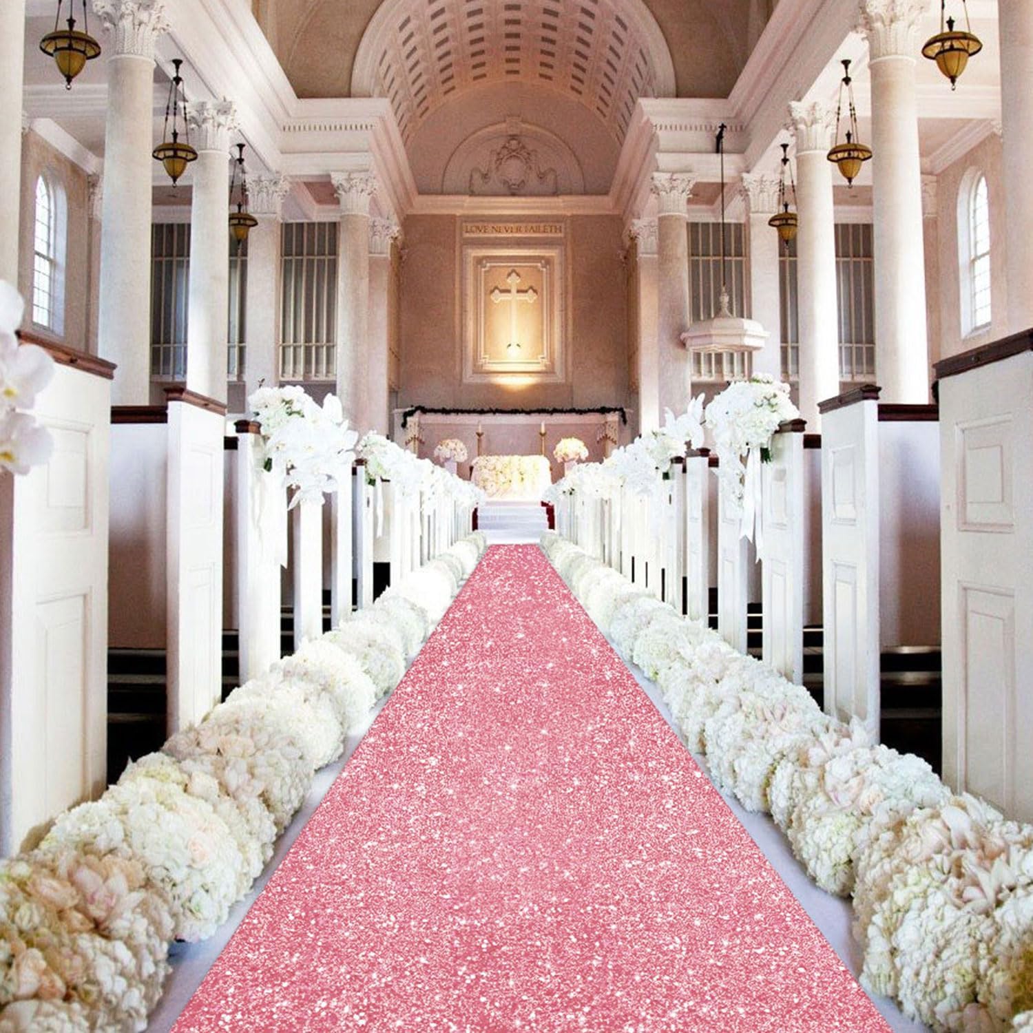 Pink Gold Sequin Aisle Runner 2ft x 15ft for Wedding