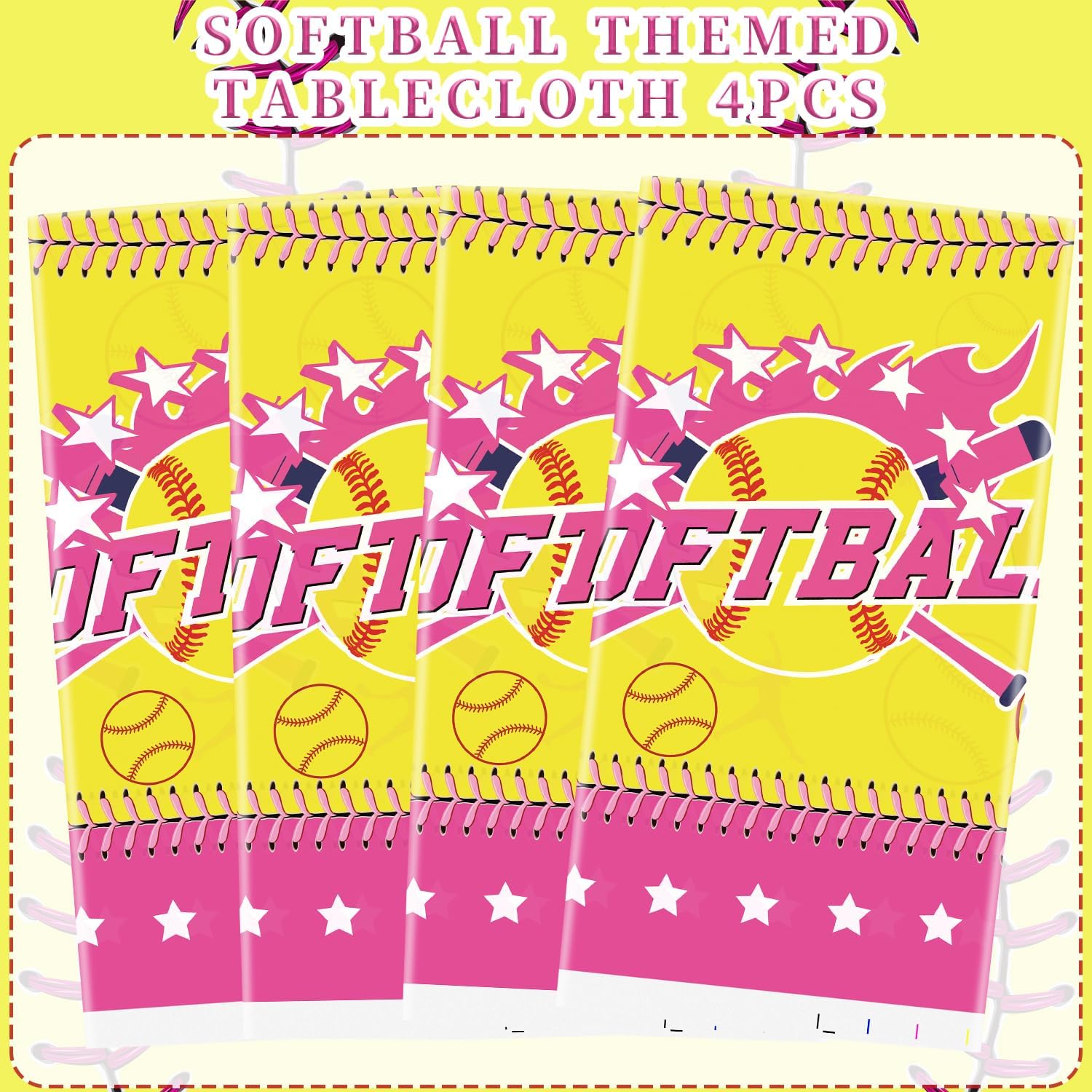 KEFAN 4 Pack Softball Themed Tablecloths 51x86 Inch
