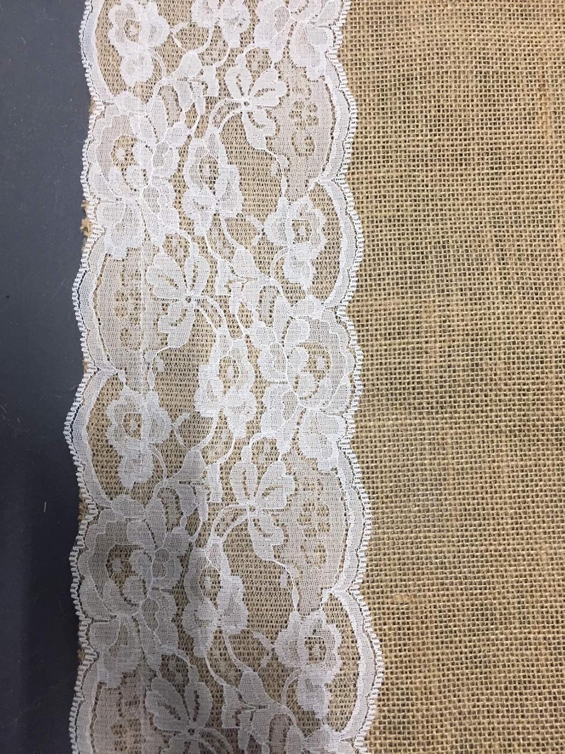 AAYU Premium Burlap Aisle Runner 40x20ft with Ivory Lace Edges