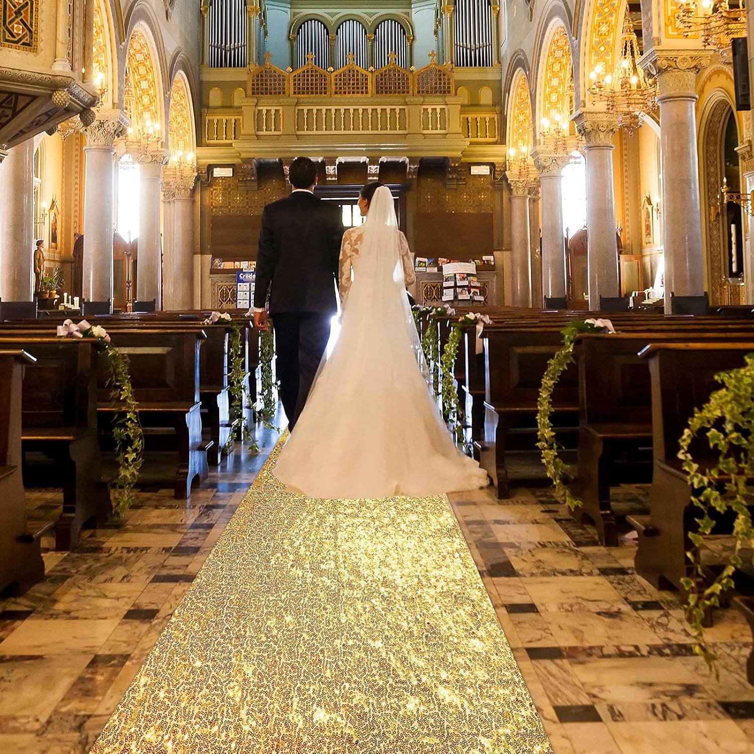 Irenare Gold Glitter Aisle Runner Wedding Carpet 2x15ft