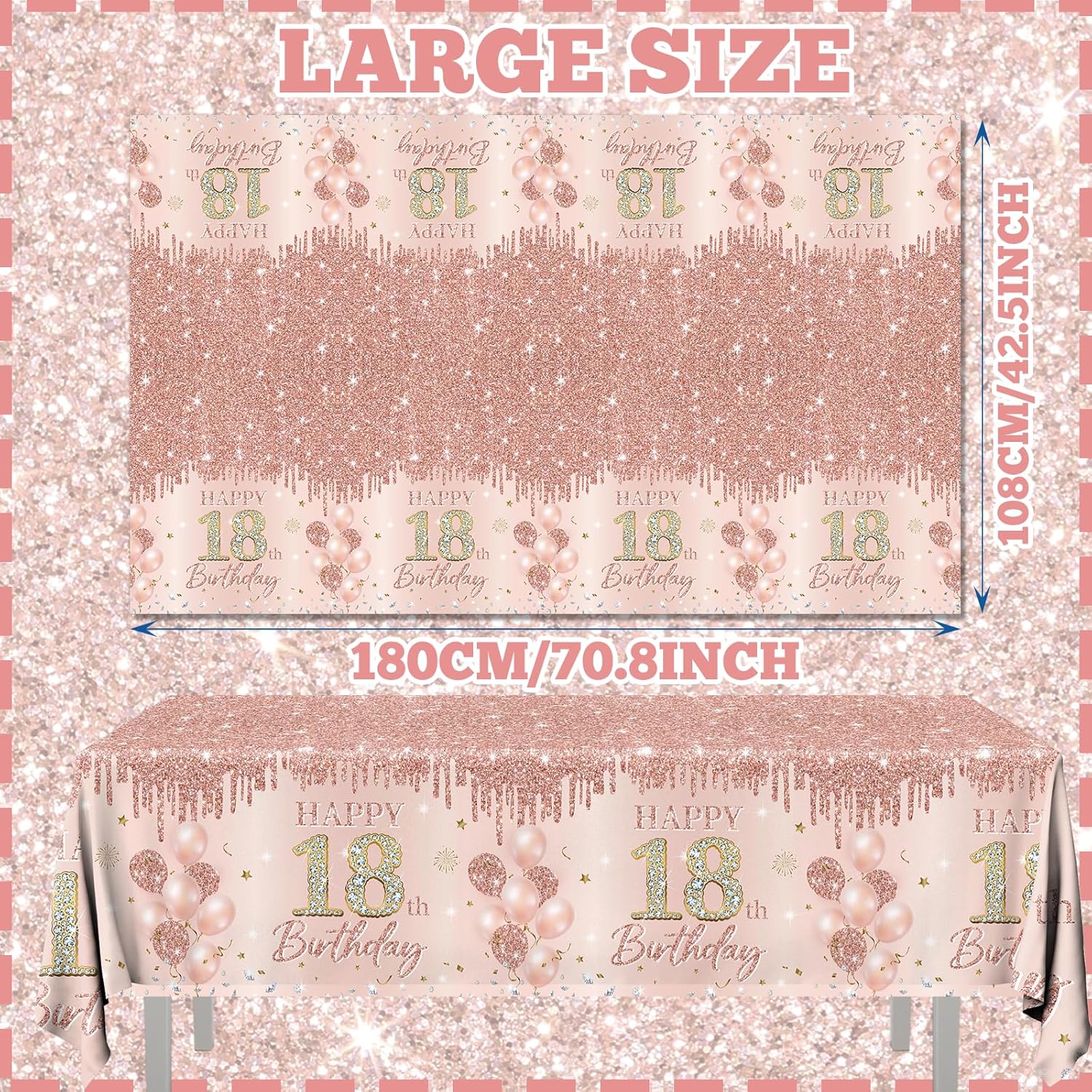 18th Birthday Decorations 3pcs Rose Gold Tablecloth for Girls