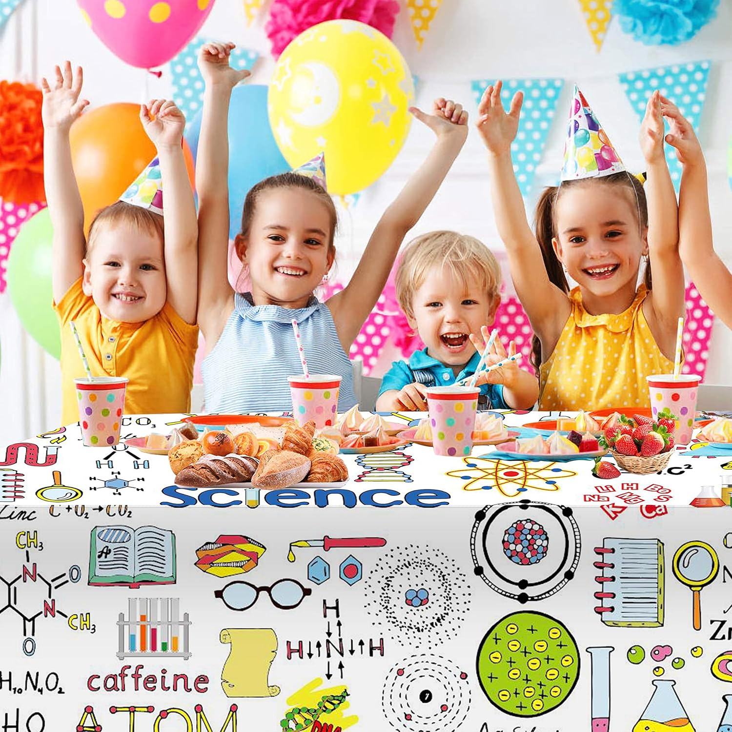 1pc Science Themed Table Cover for Kids Birthday Lab Party