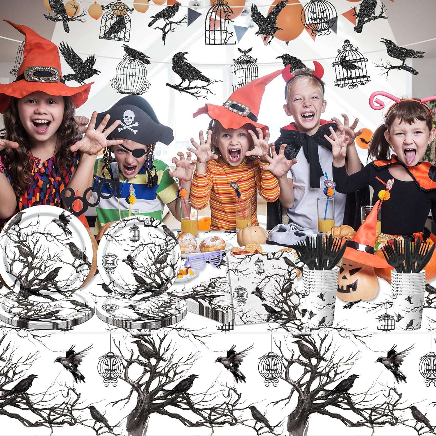 Gothic Halloween Crows Tableware Set 142pcs
