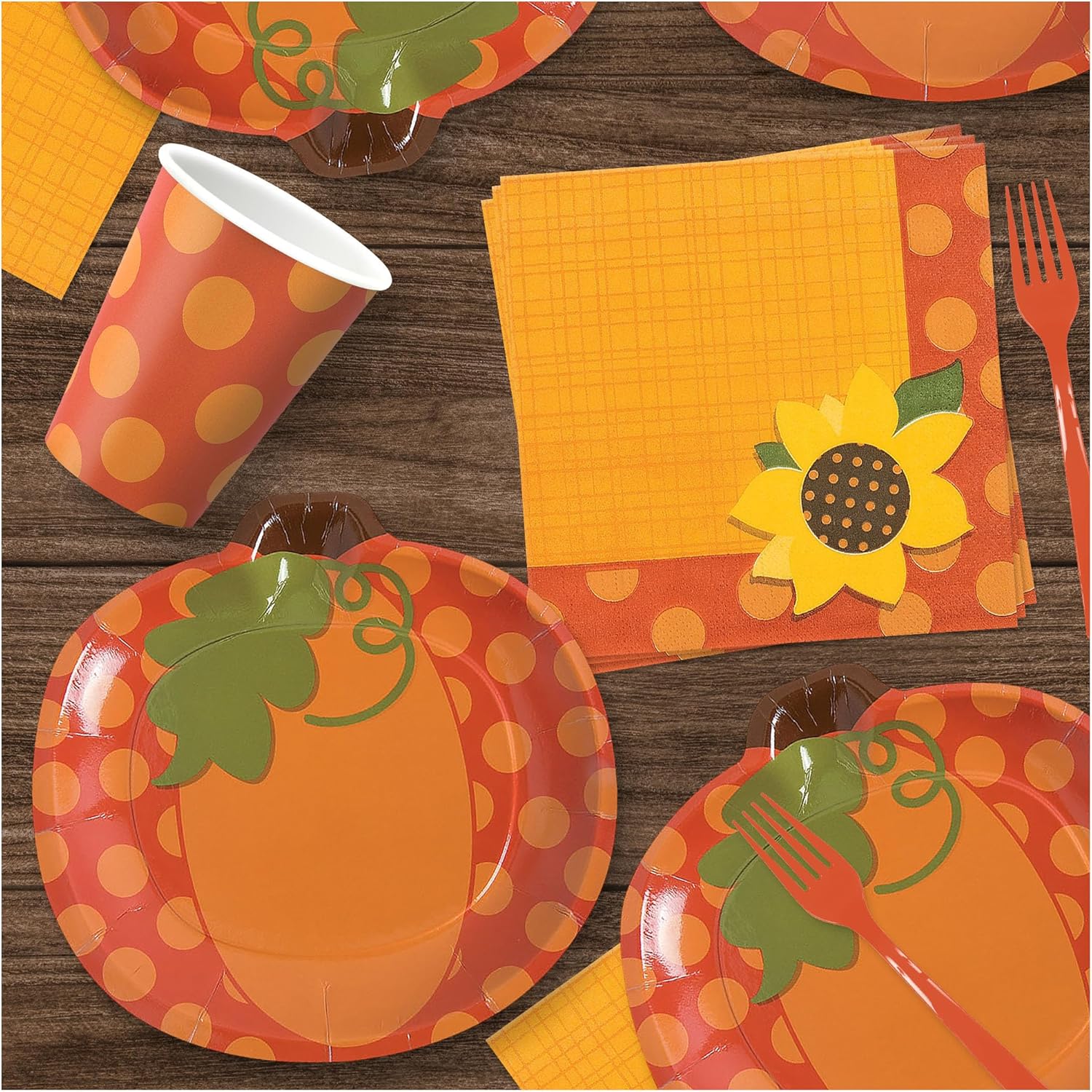 Pumpkin Shaped Plates Napkins and Cups Fall Party Set