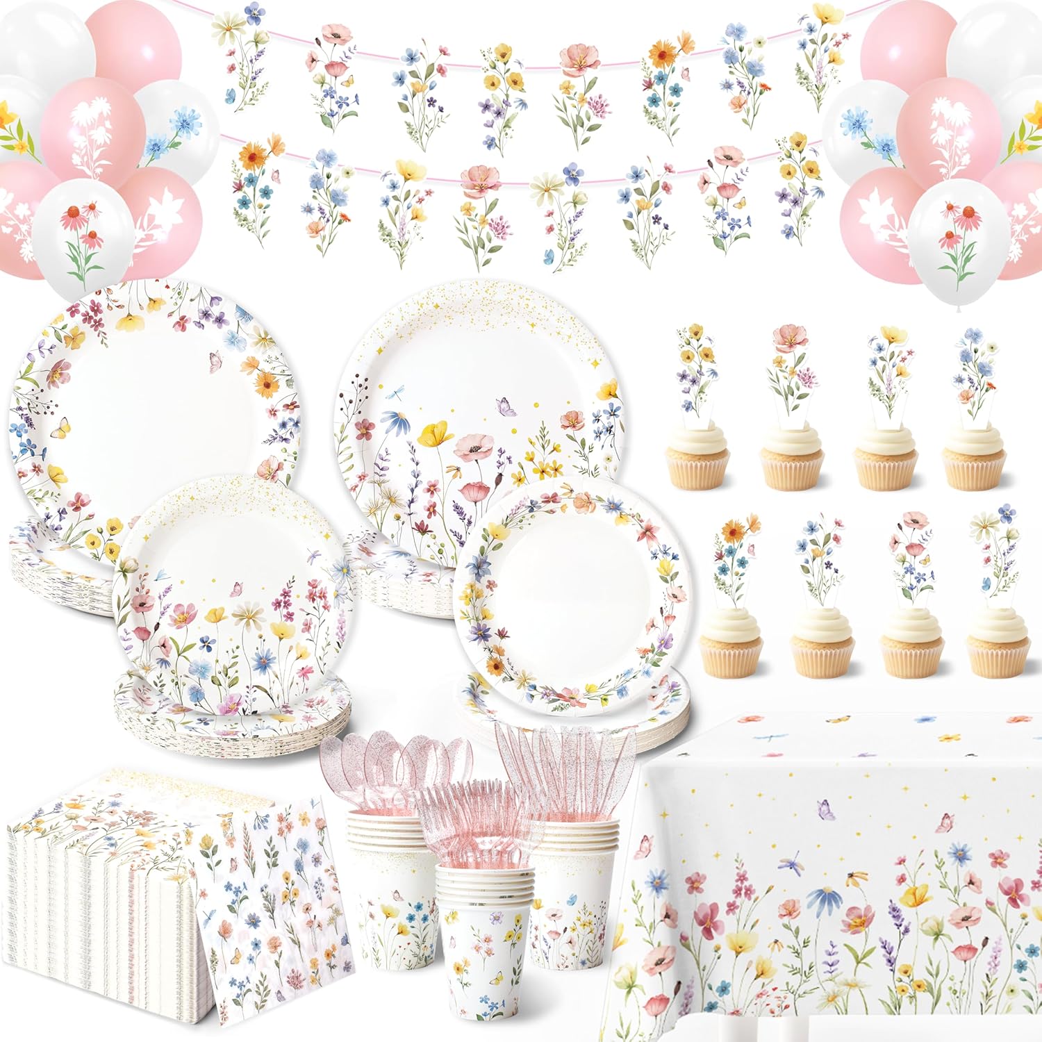 202PCS Wildflower Party Decor Set for 24 Guests