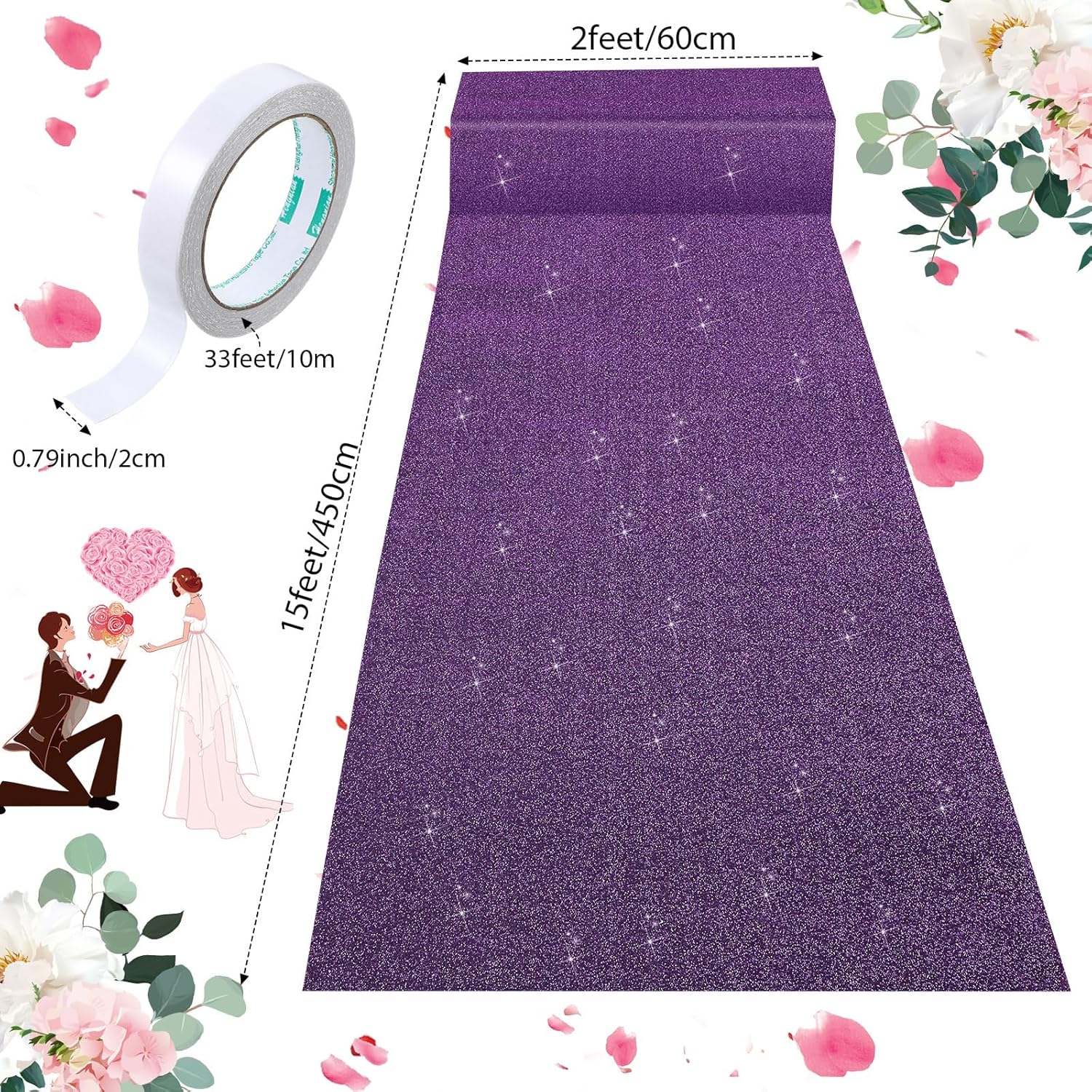 Shihanee Purple Glitter Aisle Runner 2x15ft