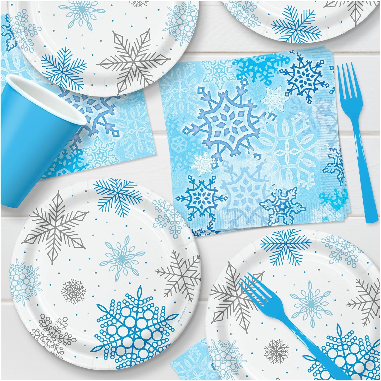 Winter Snowflake Paper Plates and Napkins Set Serves 16