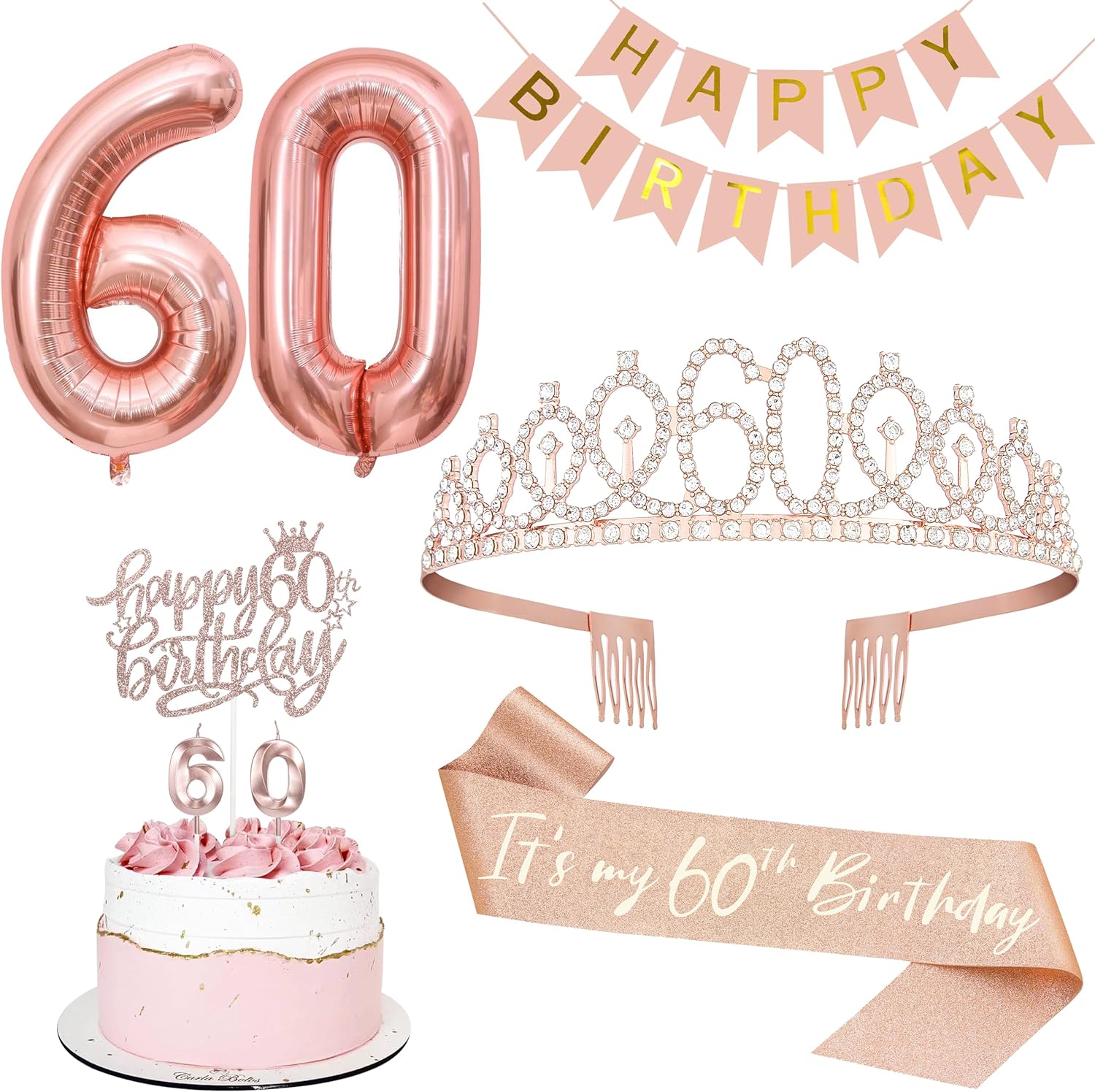 60th Birthday Decor Set Rose Gold
