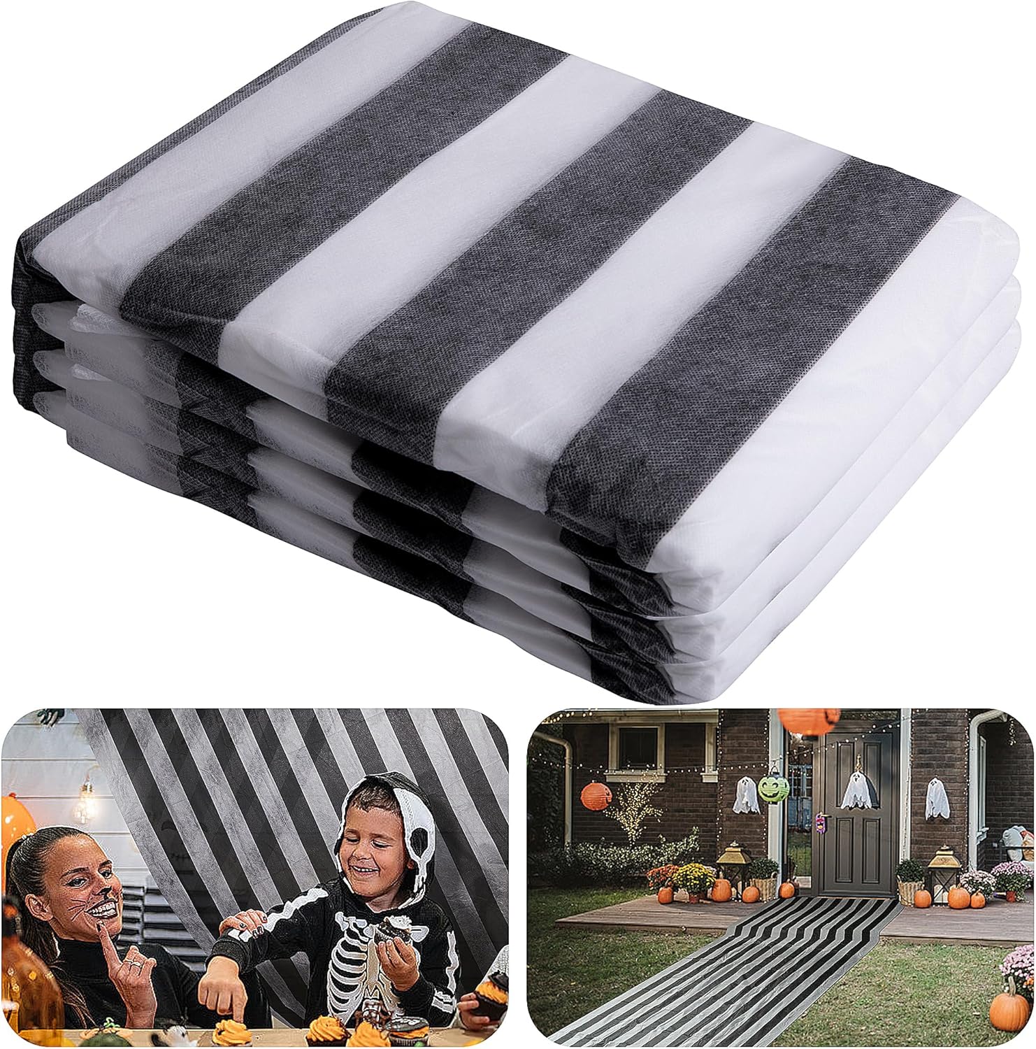 RunNico 99x33ft Black and White Striped Gossamer Roll