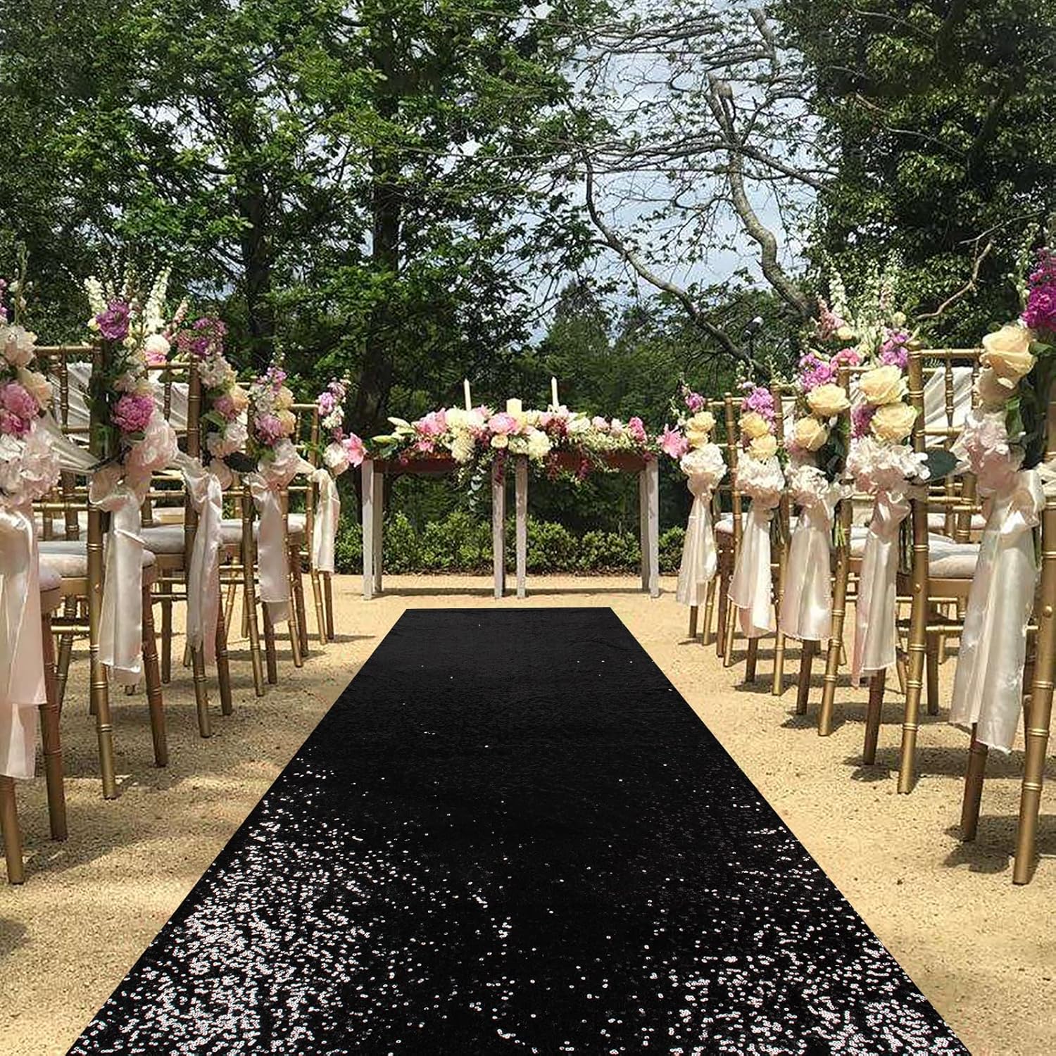 ShinyBeauty Sparkling Sequin Aisle Runner 4FTx20FT Black Glitter Wedding Carpet