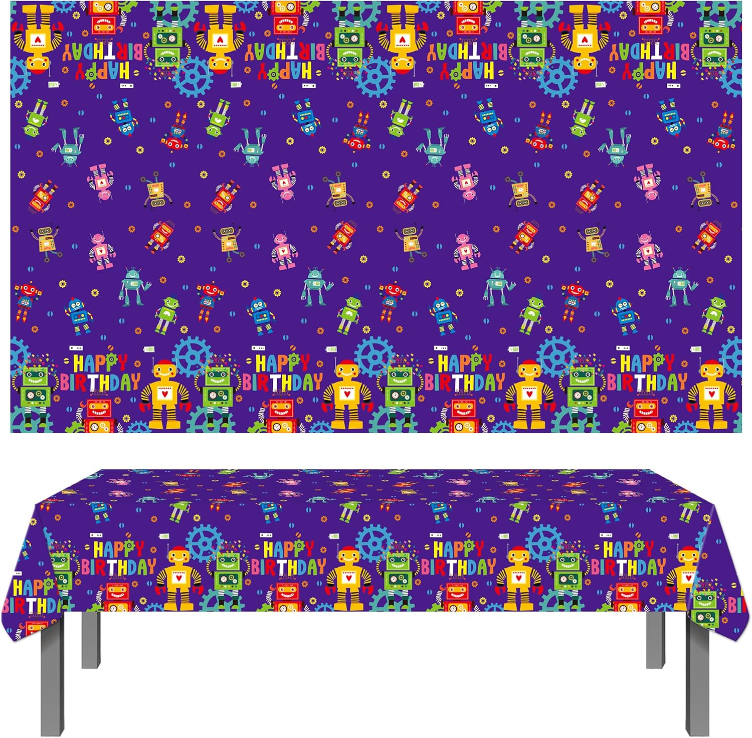 3Pcs Robot Birthday Tablecloths with Happy Birthday Design