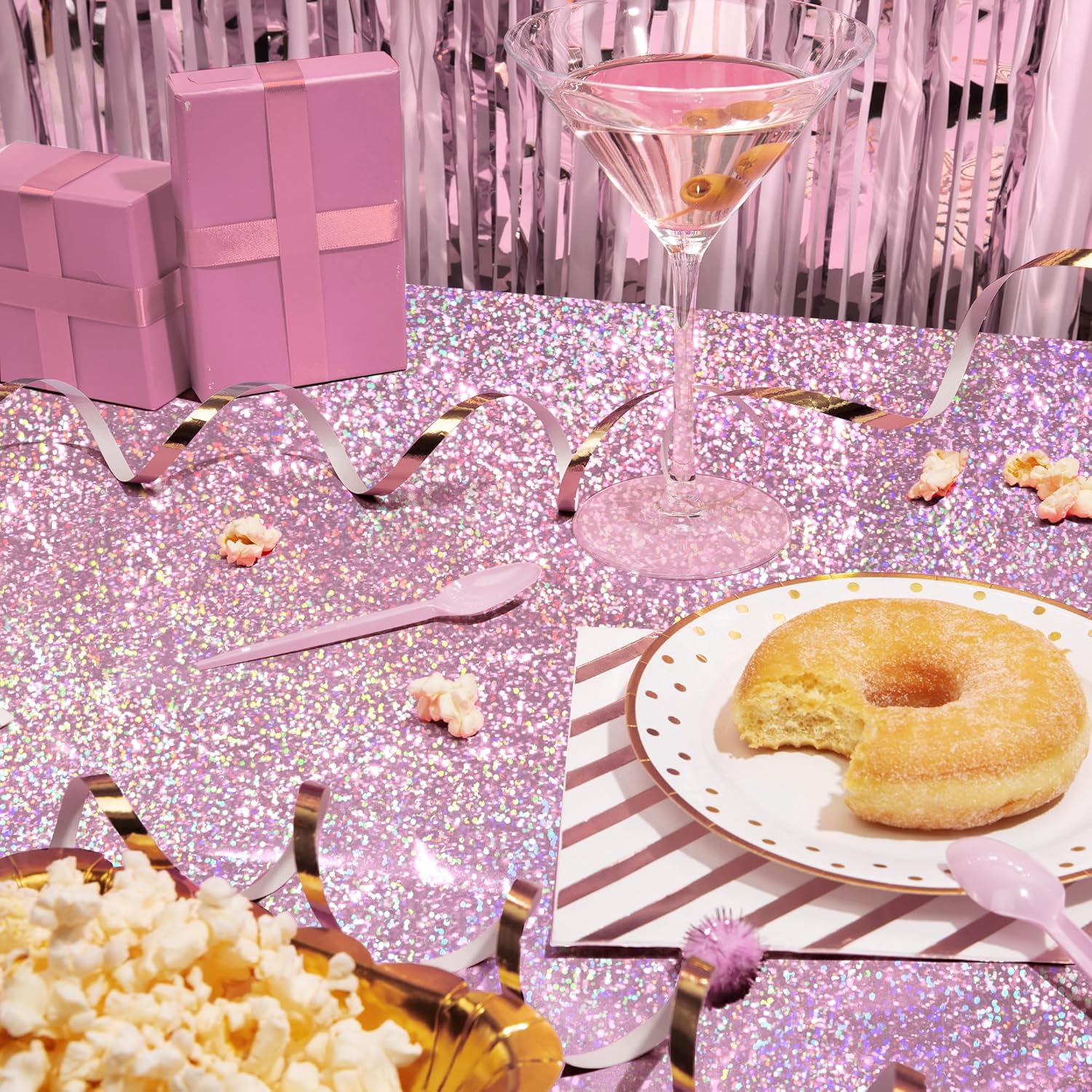 8 pcs Pale Pink Holographic Tablecloths for Birthday Parties and Weddings