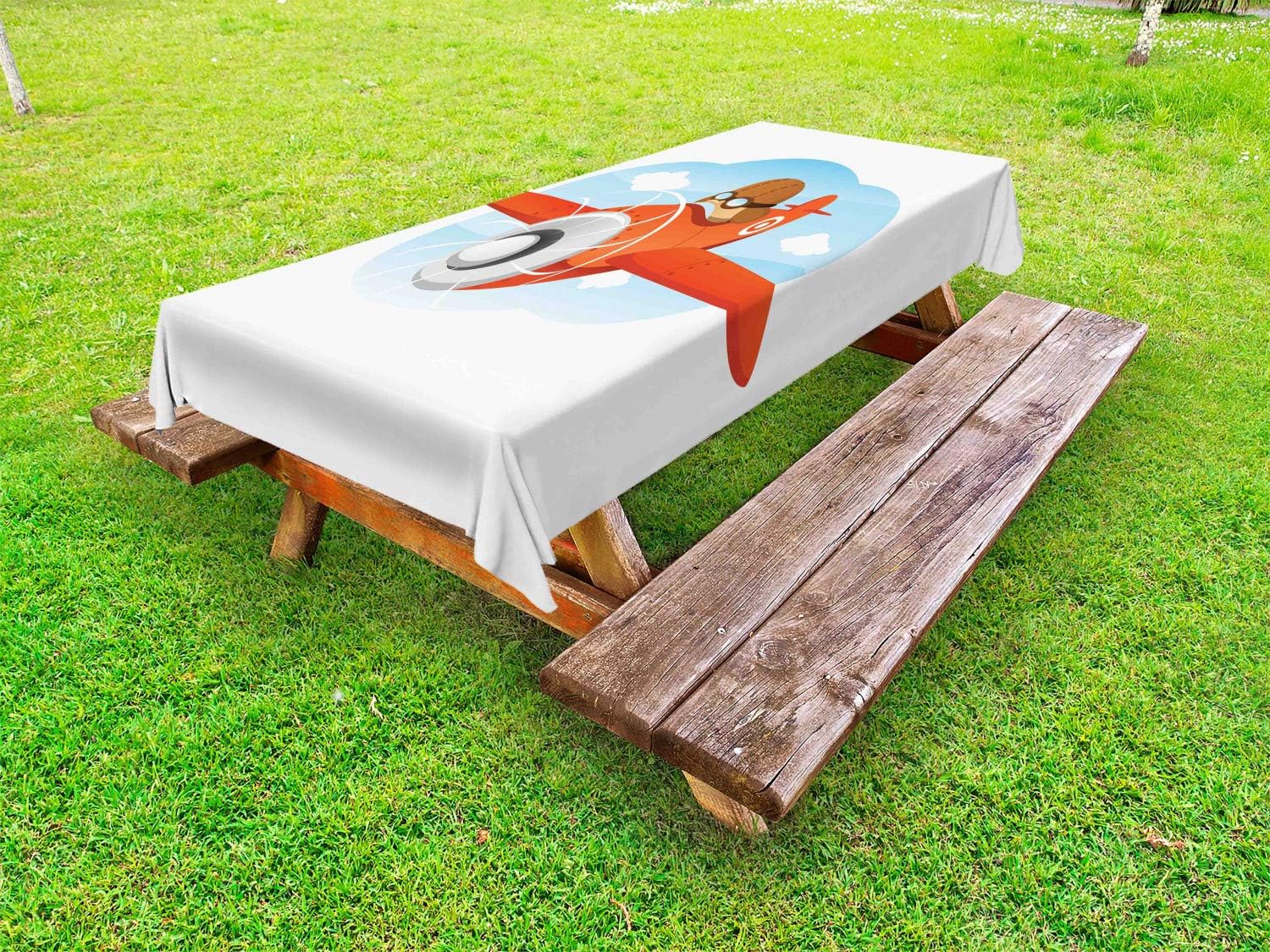 Ambesonne Airplane Tablecloth 58x84 Pale Sky Blue Vermilion