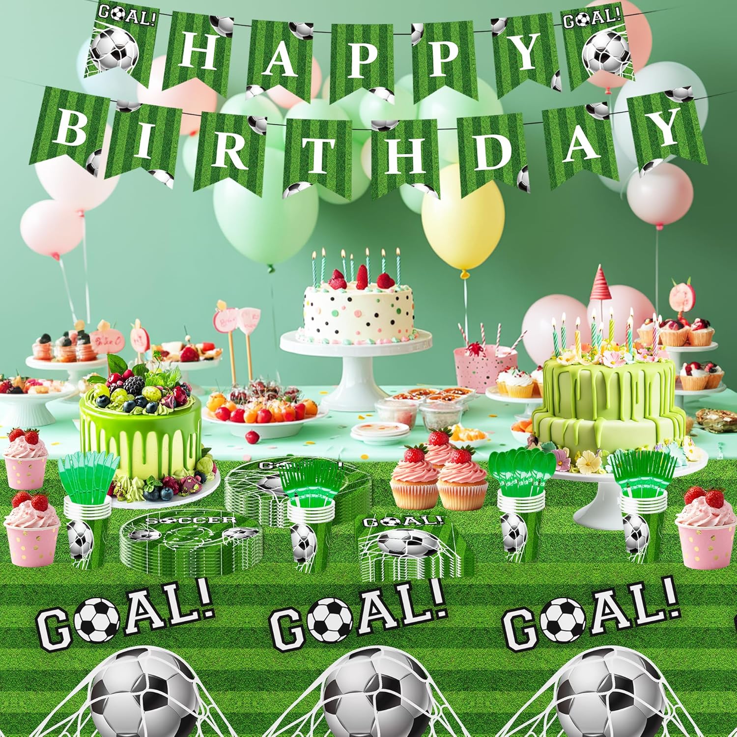 Soccer Themed Tablecloth Set for Birthday Party 3pcs 108x55in