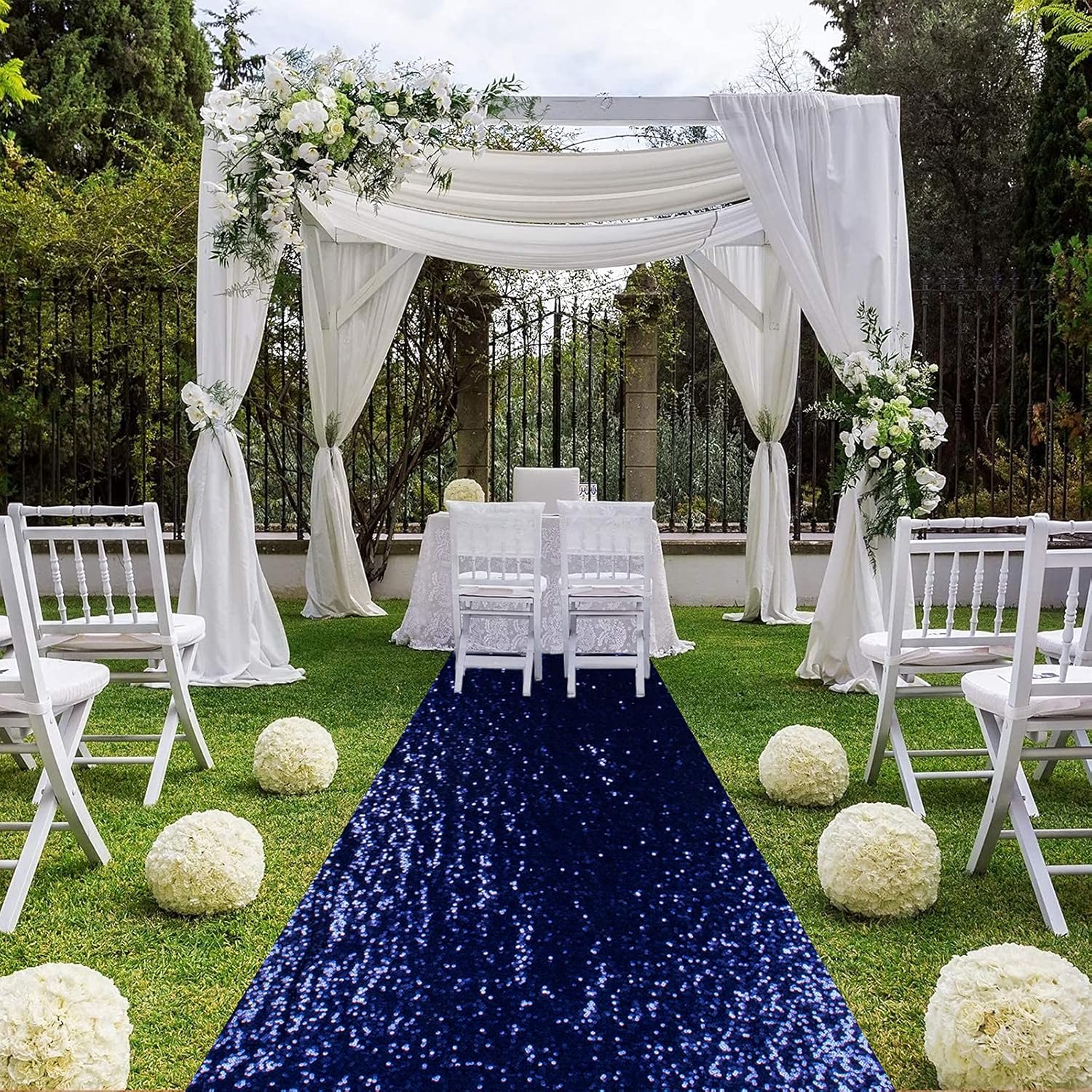 ShiDianYi Sequin Aisle Runner Wedding 2FTx15FT Navy Blue
