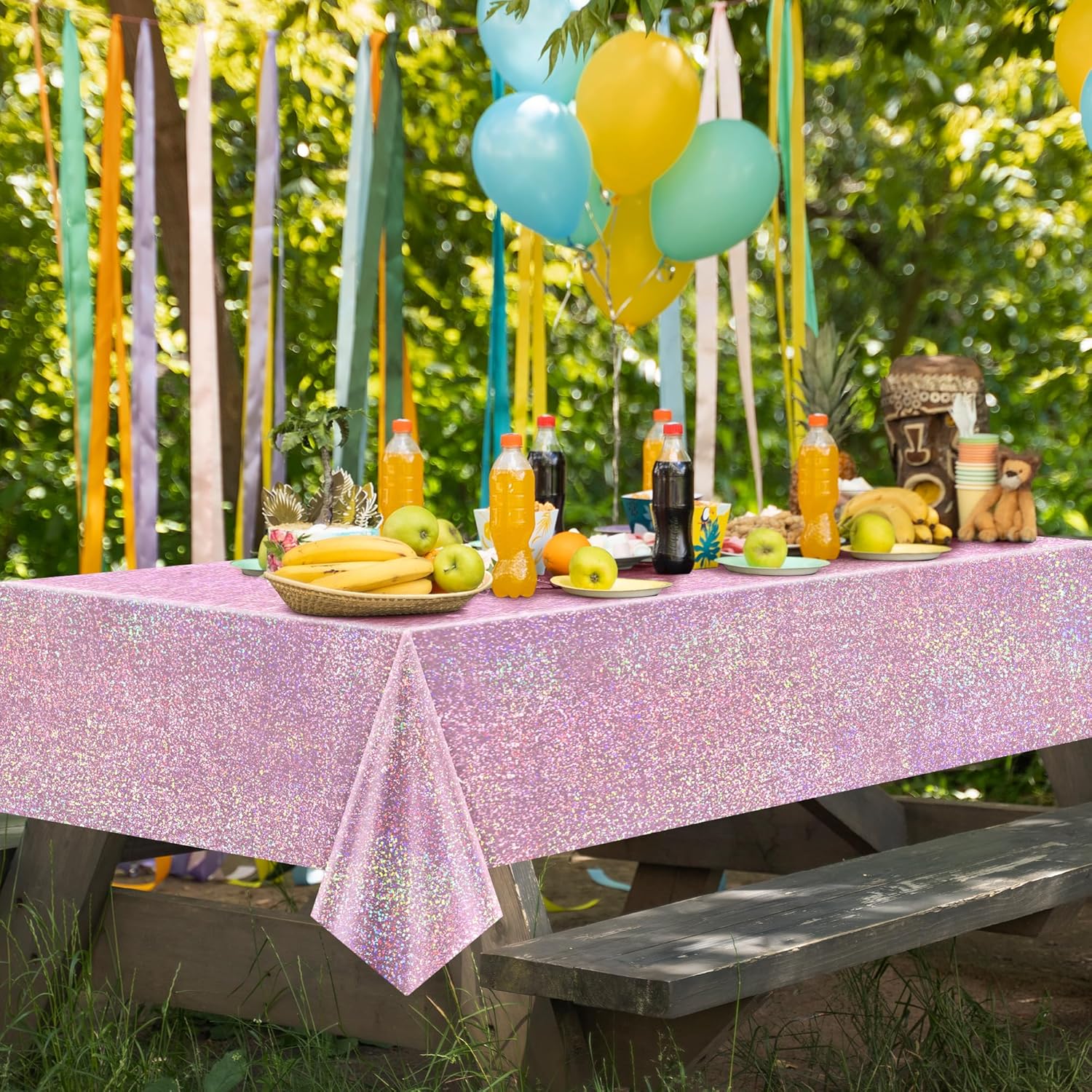 8 pcs Pale Pink Holographic Tablecloths for Birthday Parties and Weddings