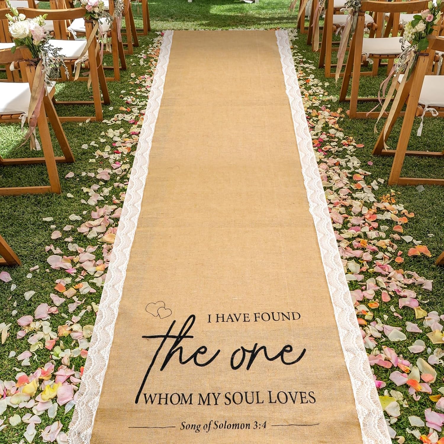 Tondiamo 40 Inch x 30 ft Burlap Wedding Aisle Runner with Lace