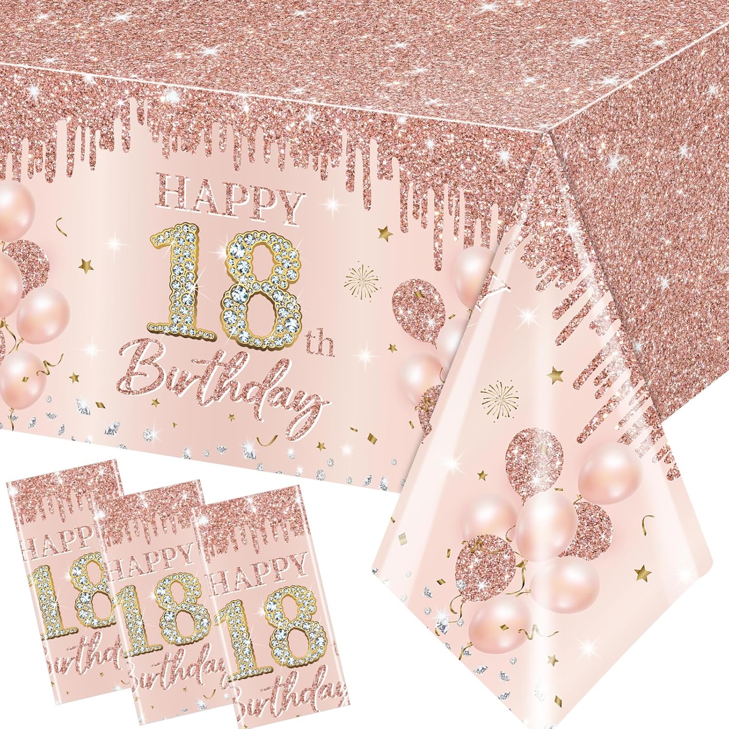 18th Birthday Decorations 3pcs Rose Gold Tablecloth for Girls