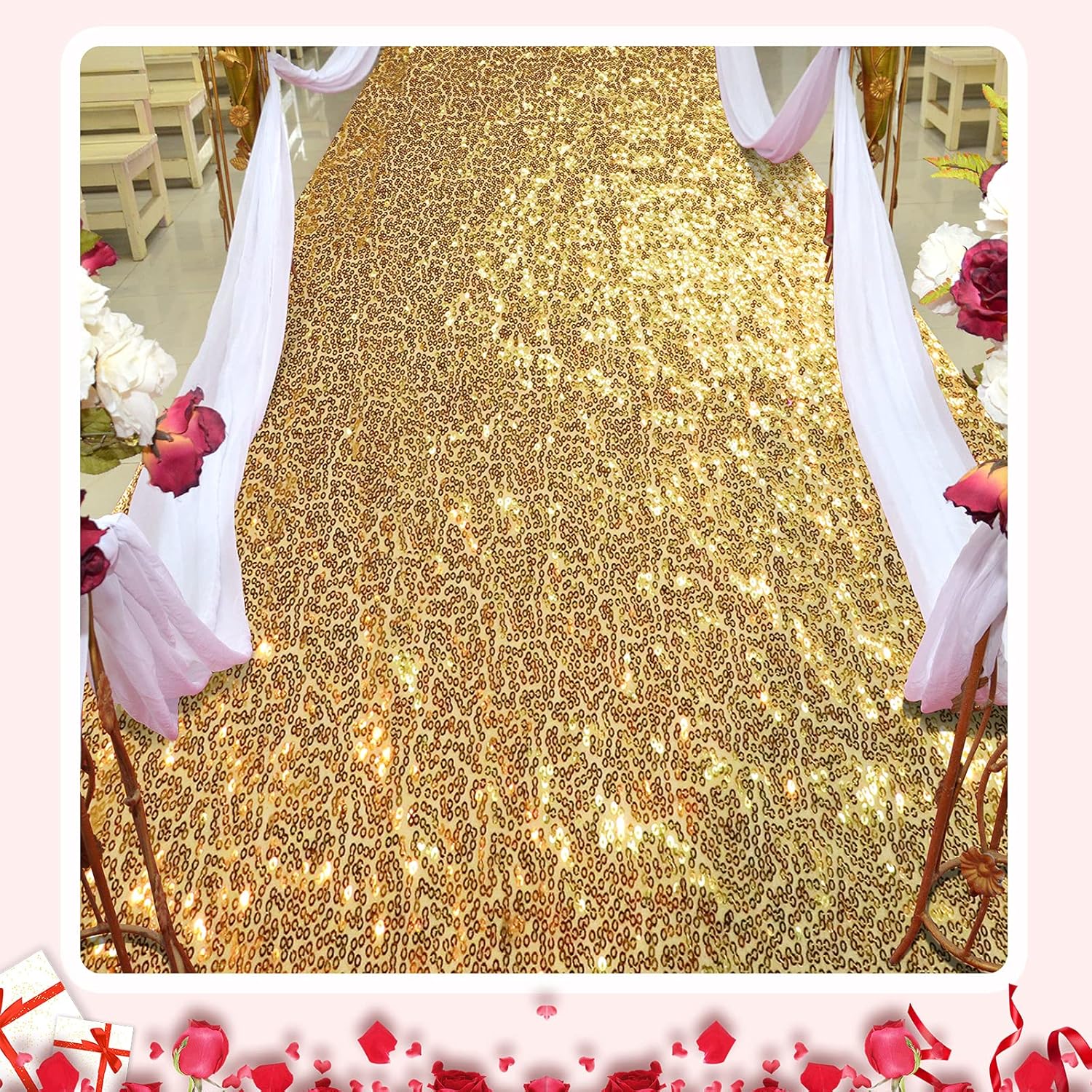 Irenare Gold Glitter Aisle Runner Wedding Carpet 2x15ft