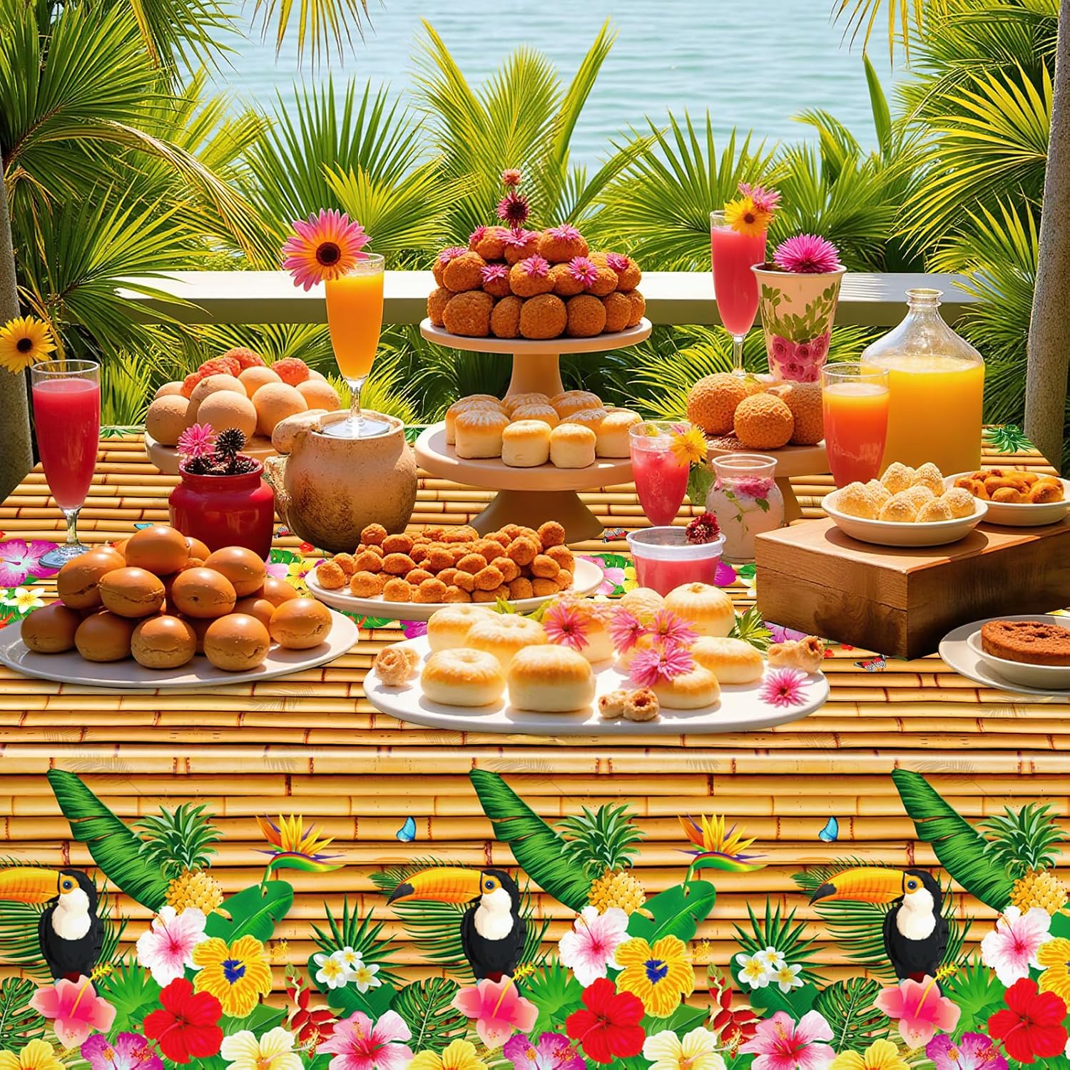 Babudeer 2 Pack Hawaiian Luau Tablecloths 54x108 Inch